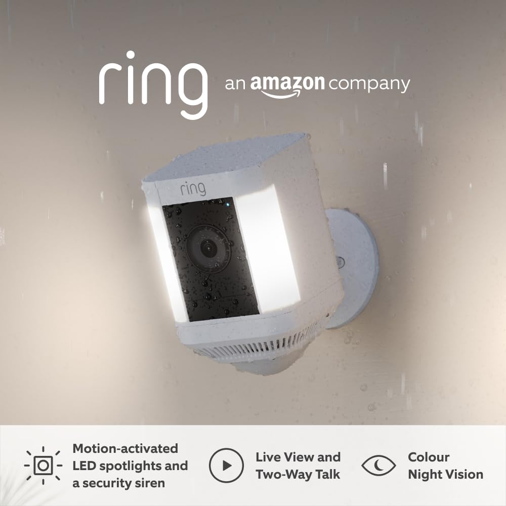 Ring Spotlight Cam Plus Battery - Wireless Outdoor Security Camera with 1080p HD Video, Two-Way Talk, LED Spotlights & Siren | CCTV Alternative (2-Pack) | Ideal for Home Security, Backyard Monitoring & Business Surveillance