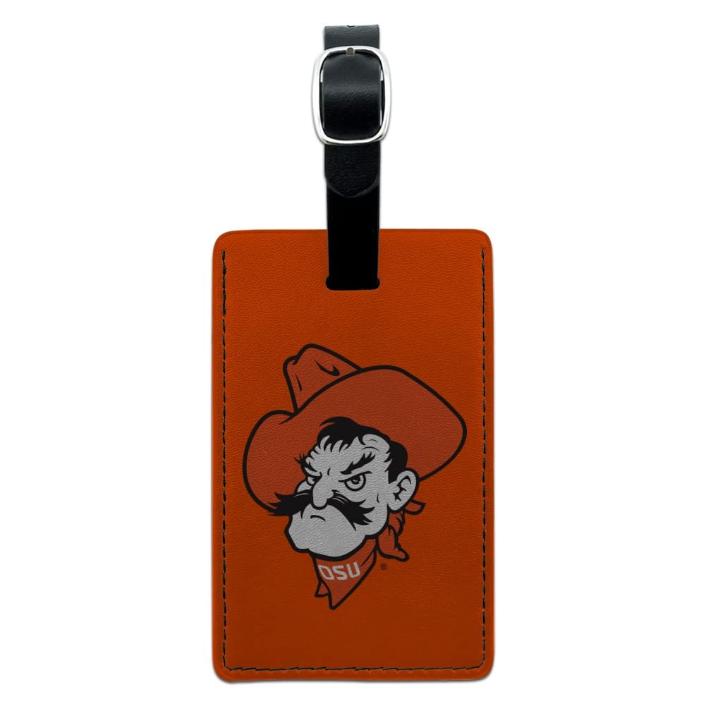 Oklahoma State Cowboys Logo Leather Luggage Tag - Personalized ID Card Holder for Travel Bags, Suitcases & Backpacks | Durable Rectangle Name Badge for Business Trips, Vacations & Campus Life