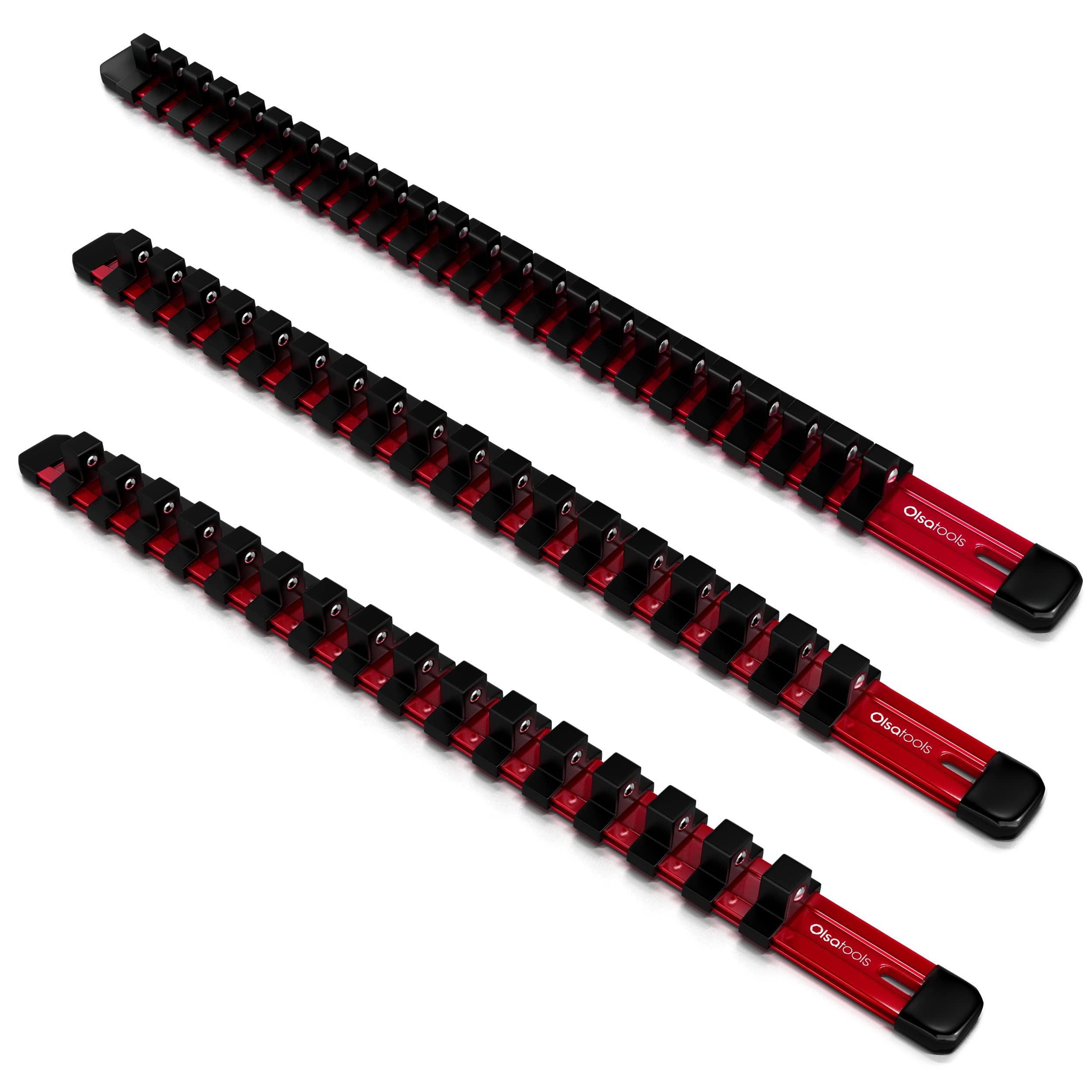 Olsa Tools 3-Piece Red Socket Organizer Set - 1/2