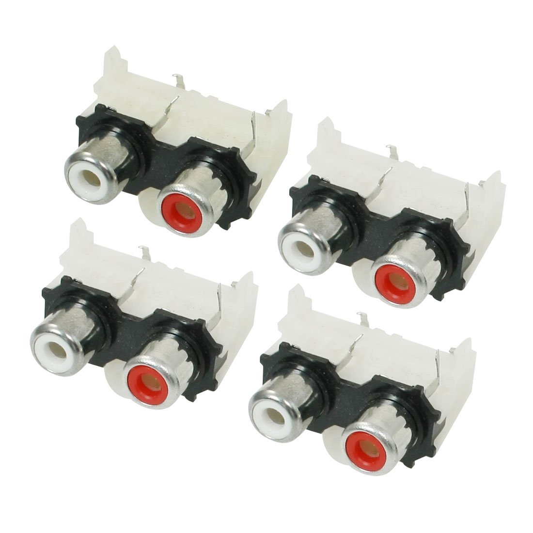 IIVVERR PCB Mount AV Concentric Outlet 2 RCA Female Jack Socket - 4 Pcs (Black/White) - Audio Video Connector for DIY Electronics, Home Theater & Car Audio Systems