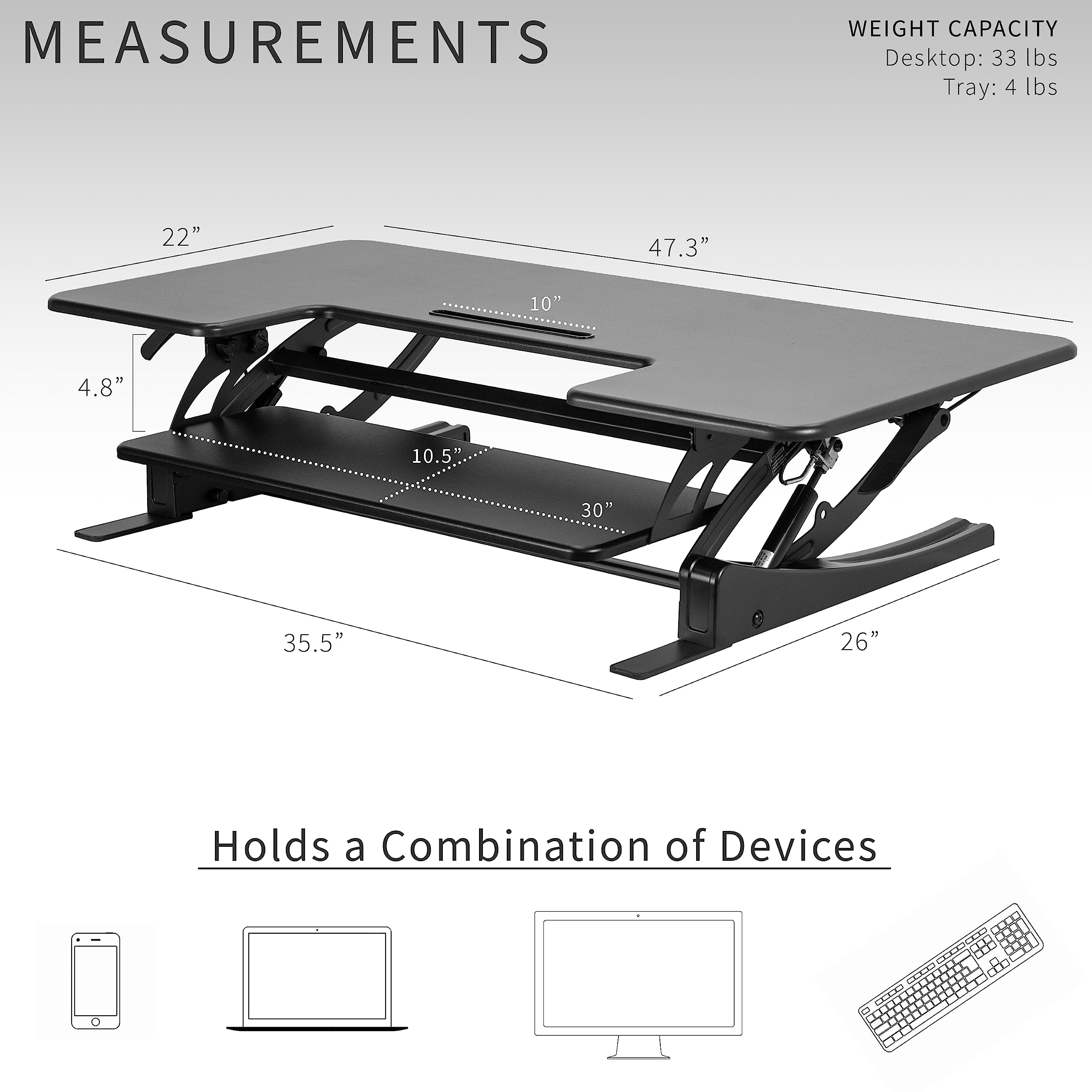 VIVO V Series 48 Inch Height Adjustable Standing Desk Converter - Quick Sit to Stand Dual Monitor Riser Workstation for Home & Office (Black, DESK-V048V) - Perfect for Ergonomic Workspaces, Computer Desks, and Productivity Setups