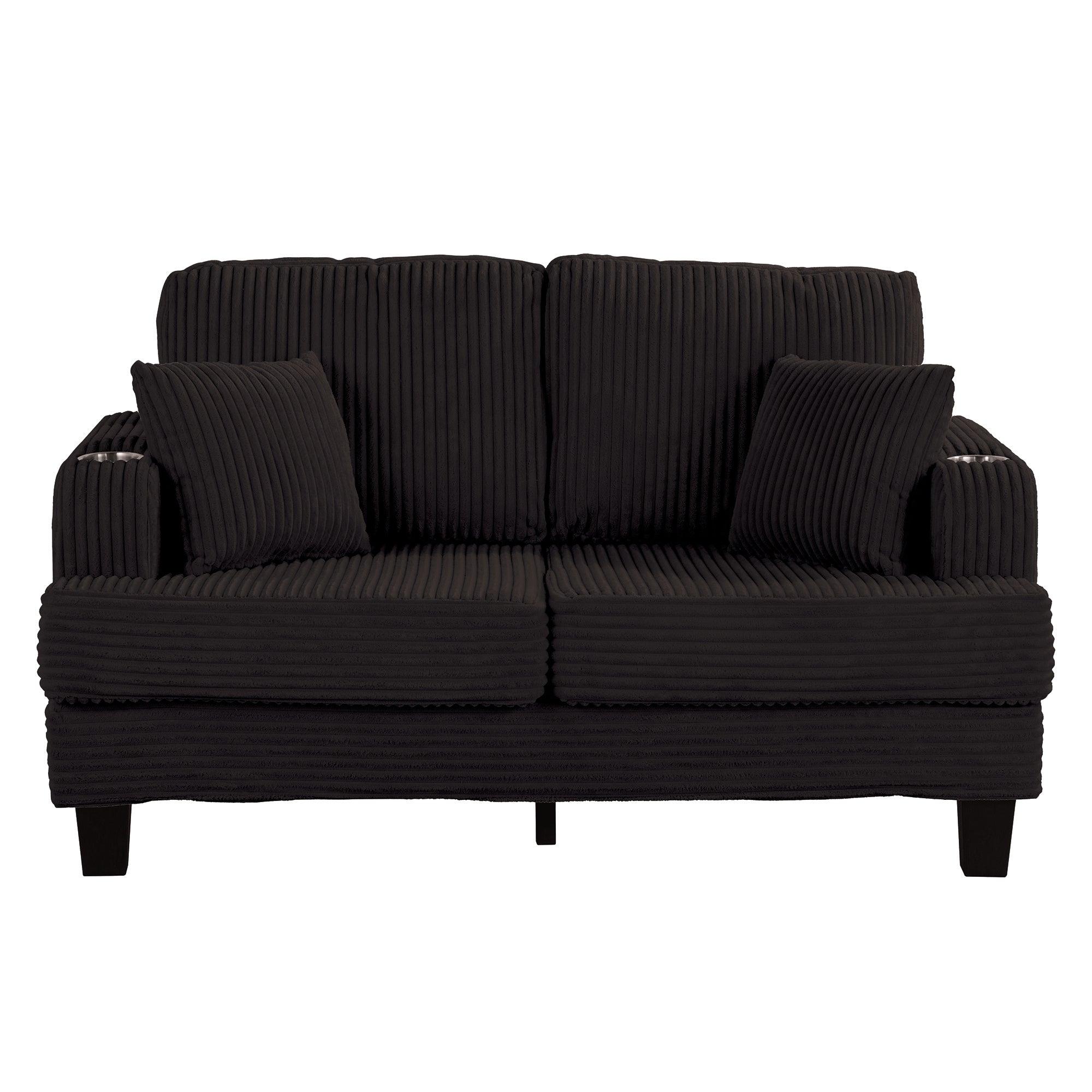 3-Piece Black Sofa Set with Storage Ottoman - Comfy 3-Seater Couch & Loveseat for Living Room | Includes USB Ports, Side Pockets & Throw Pillows | Perfect for Family Gatherings, Movie Nights & Small Space Living
