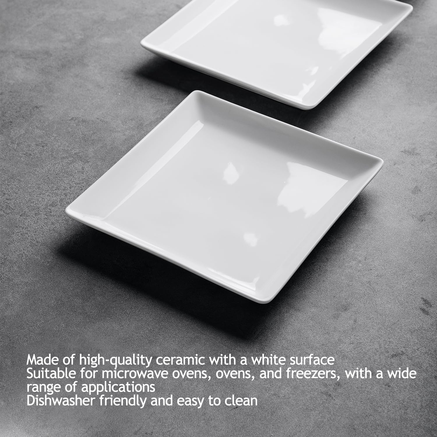 Premium 7.7 Inch Square Ceramic Dinner Plates - Set of 4 for Steak, Pasta, Salad, Snacks, Dessert & Appetizers | Elegant Square Serving Dishes for Restaurants, Dinner Parties & Home Entertaining