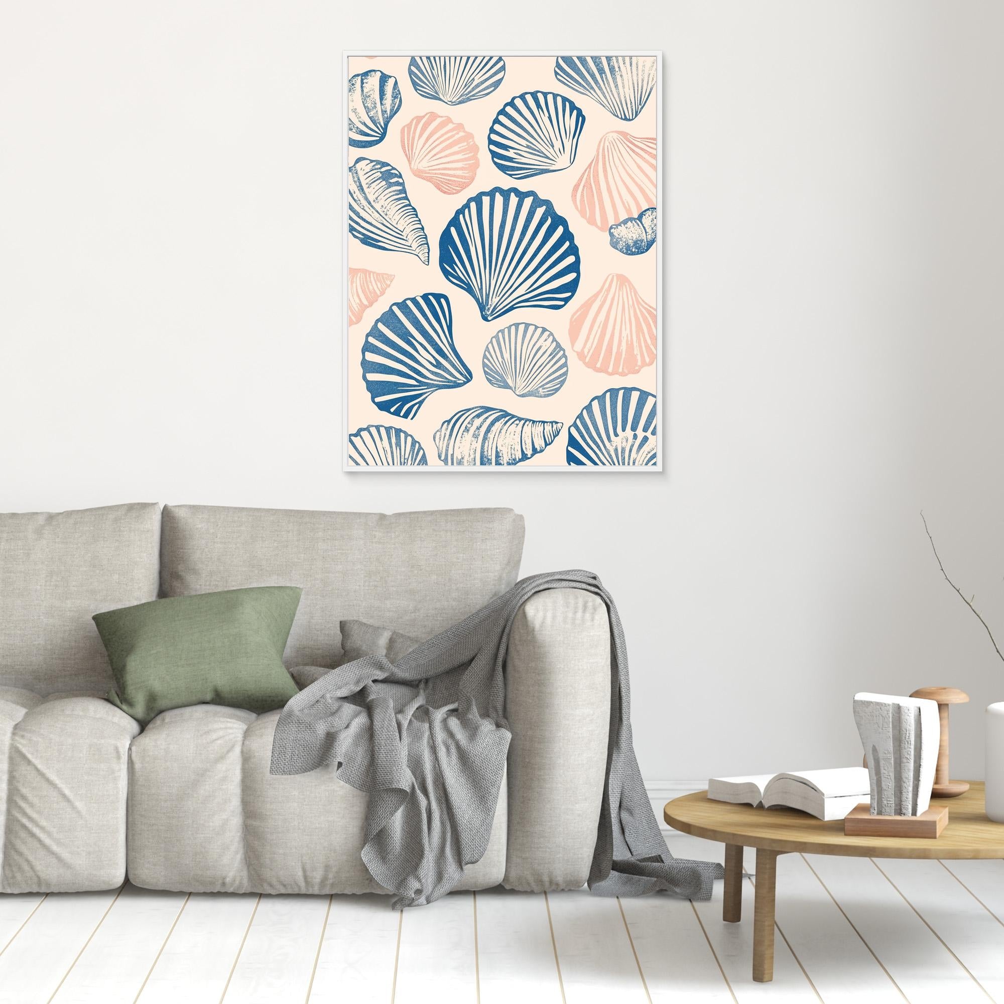 Seashell Pattern Canvas Print by Melloi Art Prints - Coastal Beach Decor for Living Room, Bedroom & Office Wall Art