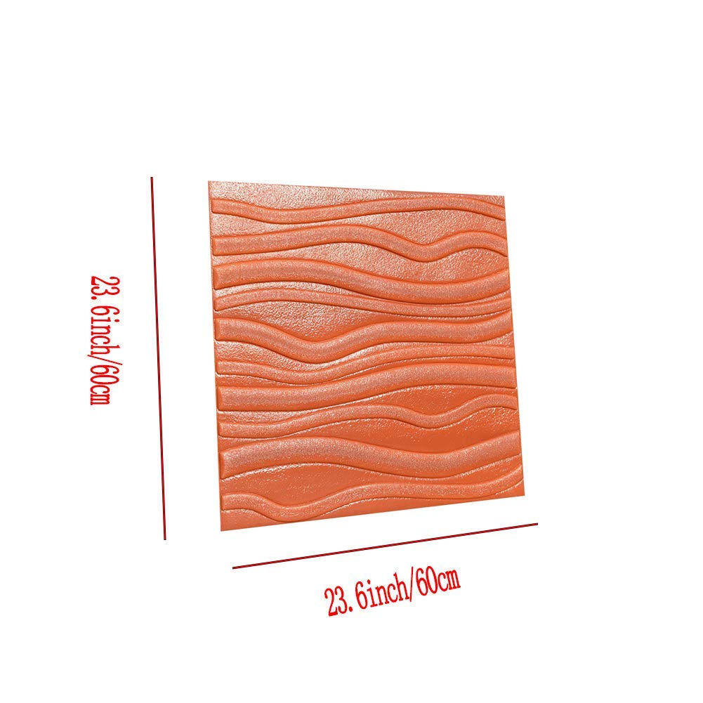 3D Textured Wave Design Self-Adhesive Wall Panels - Elastic Wallpaper Stickers (20 Pack, Orange) - Perfect for Bedroom, Living Room & Office Decoration