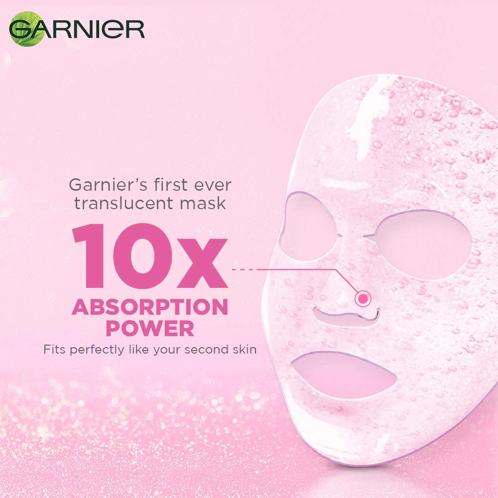 Garnier Sakura White Water Glow Serum Sheet Mask - Brightening & Hydrating Facial Mask for Women, 28g - Perfect for Daily Skincare & Glowing Skin Routine