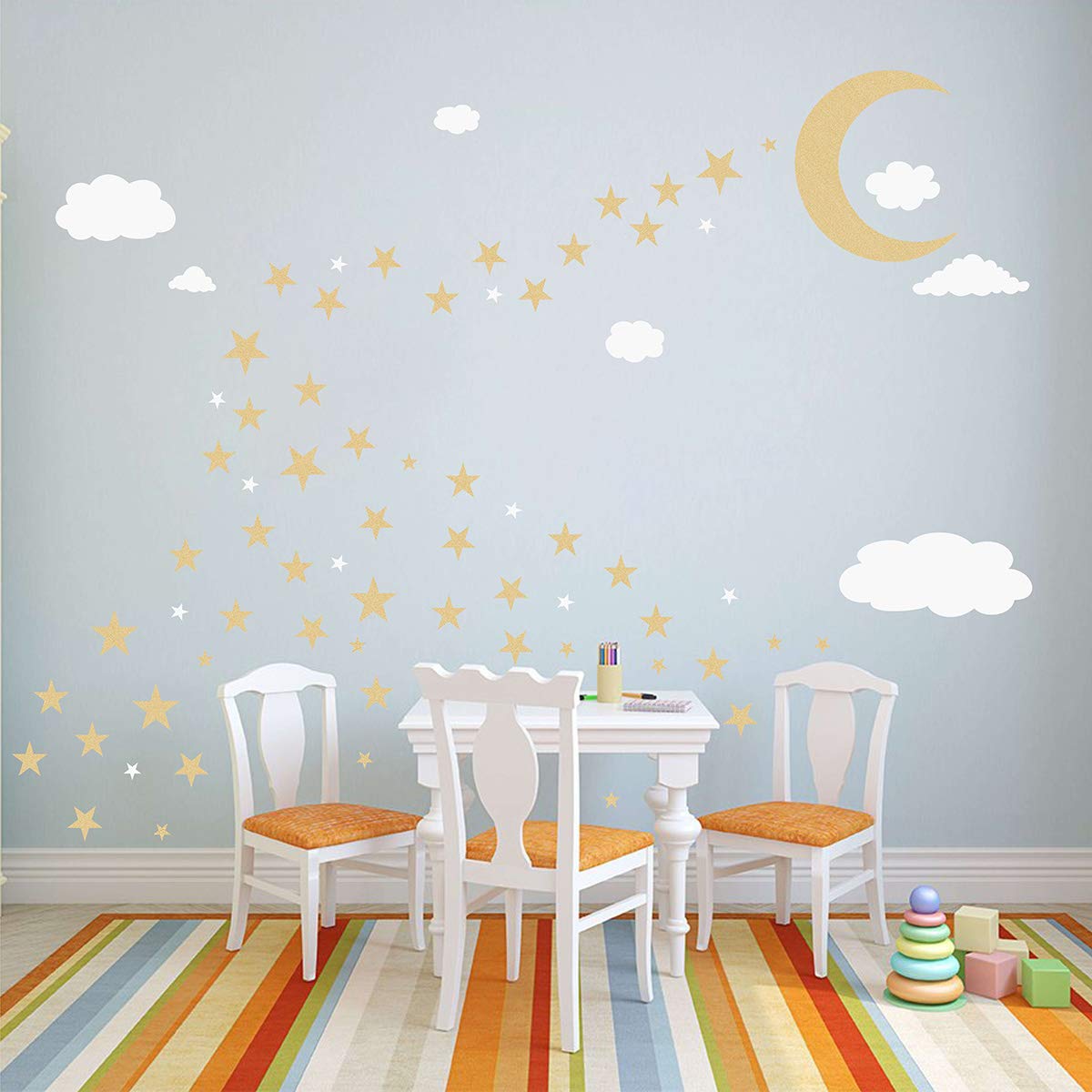 Easu Clouds Sky Wall Decal - Moon and Stars Vinyl Stickers for Nursery & Kids Room Decor | Baby Bedroom Wall Art | Perfect for Good Night Theme Nursery Decor