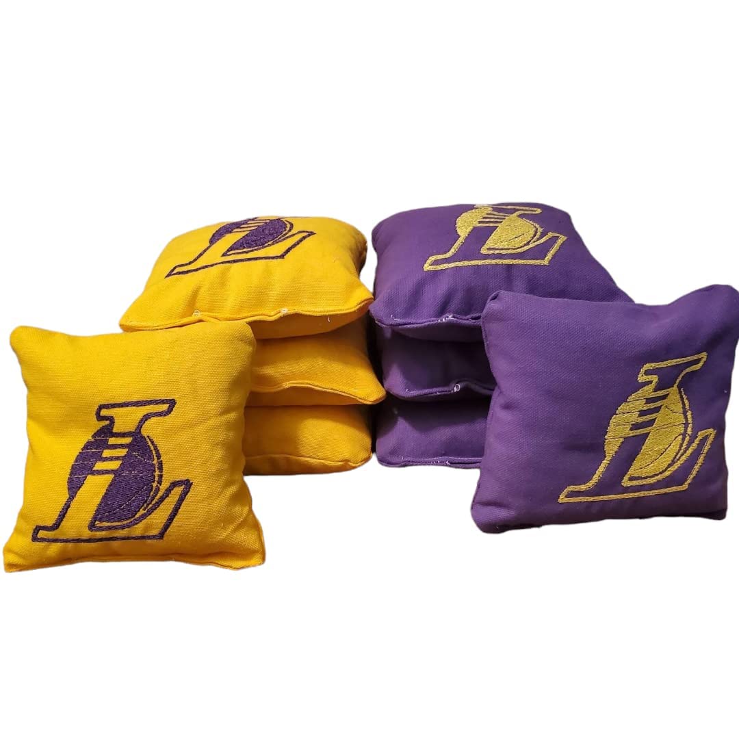 Premium All-Weather Cornhole Bags Set of 8 - Durable Outdoor Bean Bags for Backyard Games, Tailgating, and Beach Parties - Official Lakers Team Colors