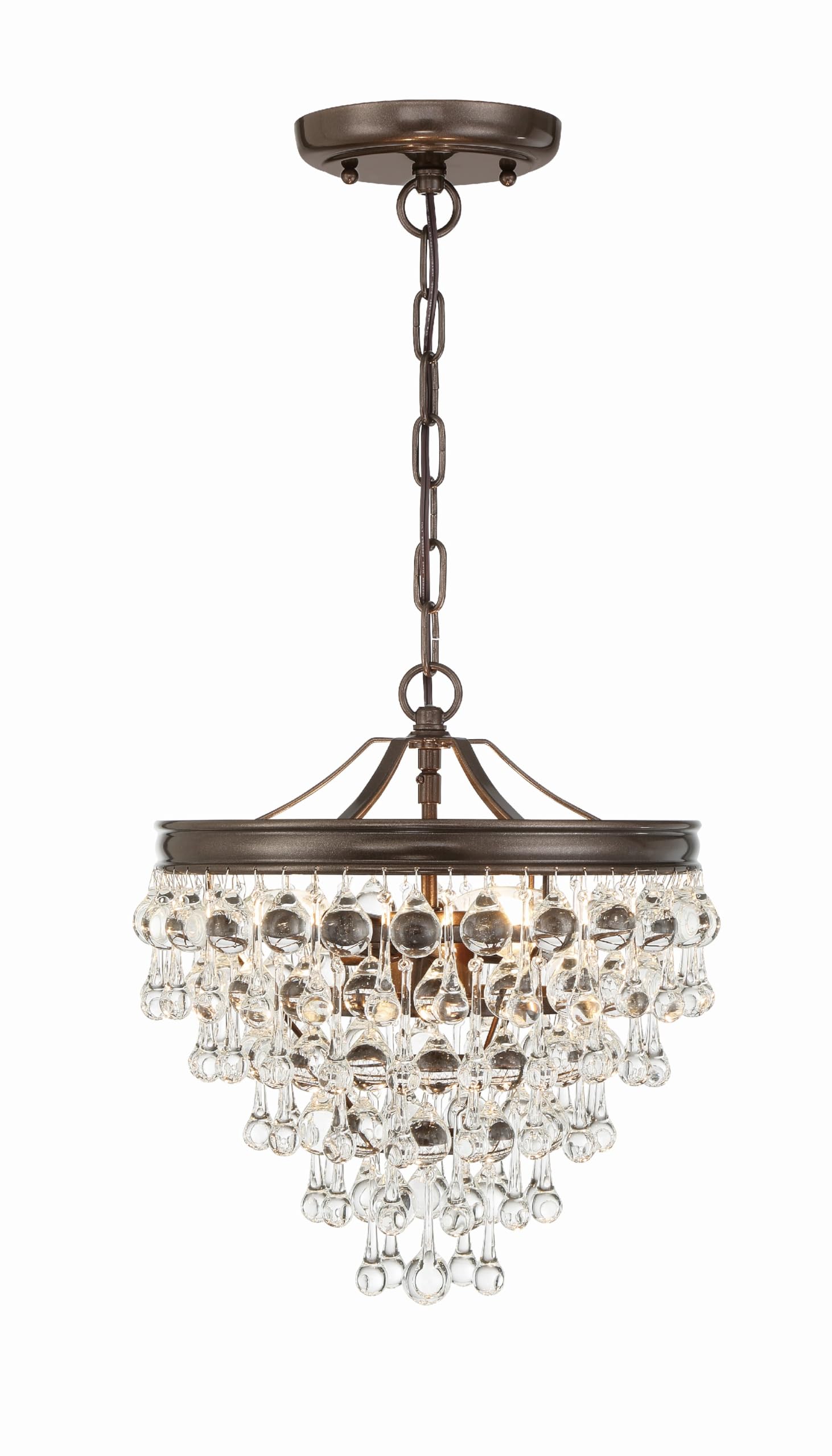 Calypso 3-Light Crystal Teardrop Mini Chandelier in Vibrant Bronze - Elegant Ceiling Lighting Fixture for Dining Room, Bedroom or Entryway
