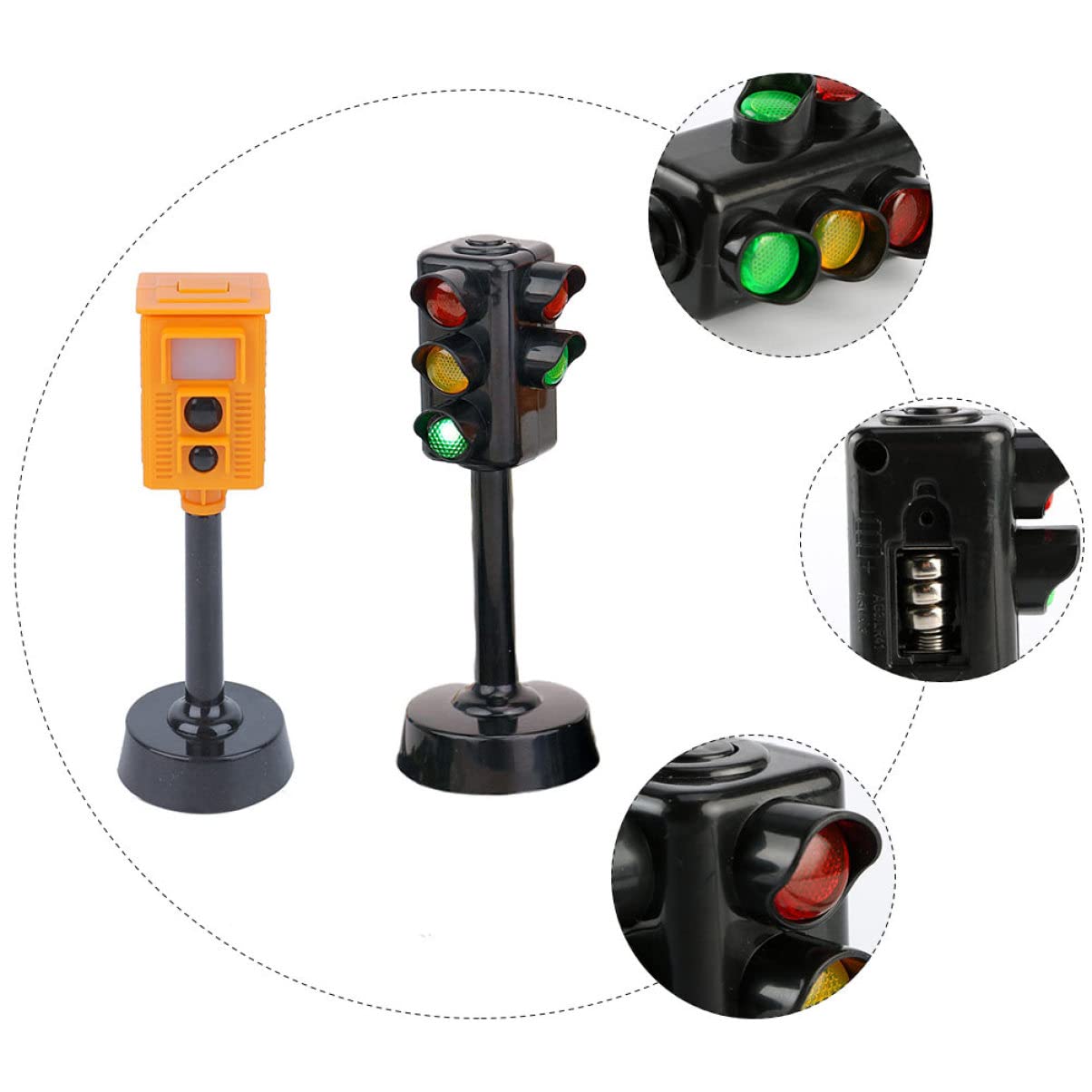 Toyvian 4 Pack Mini Traffic Light Toy Set - Realistic Road Sign Models for Kids Learning & Play - Perfect for Pretend Play, Classroom Education & Traffic Safety Training