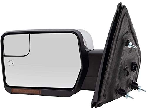 Chrome Left Driver Side Power Mirror with Heated Glass, Power Folding, Memory, Turn Signal & Puddle Lamp - Compatible with 2011-2014 Ford F150 - Perfect for Winter Driving & Nighttime Safety
