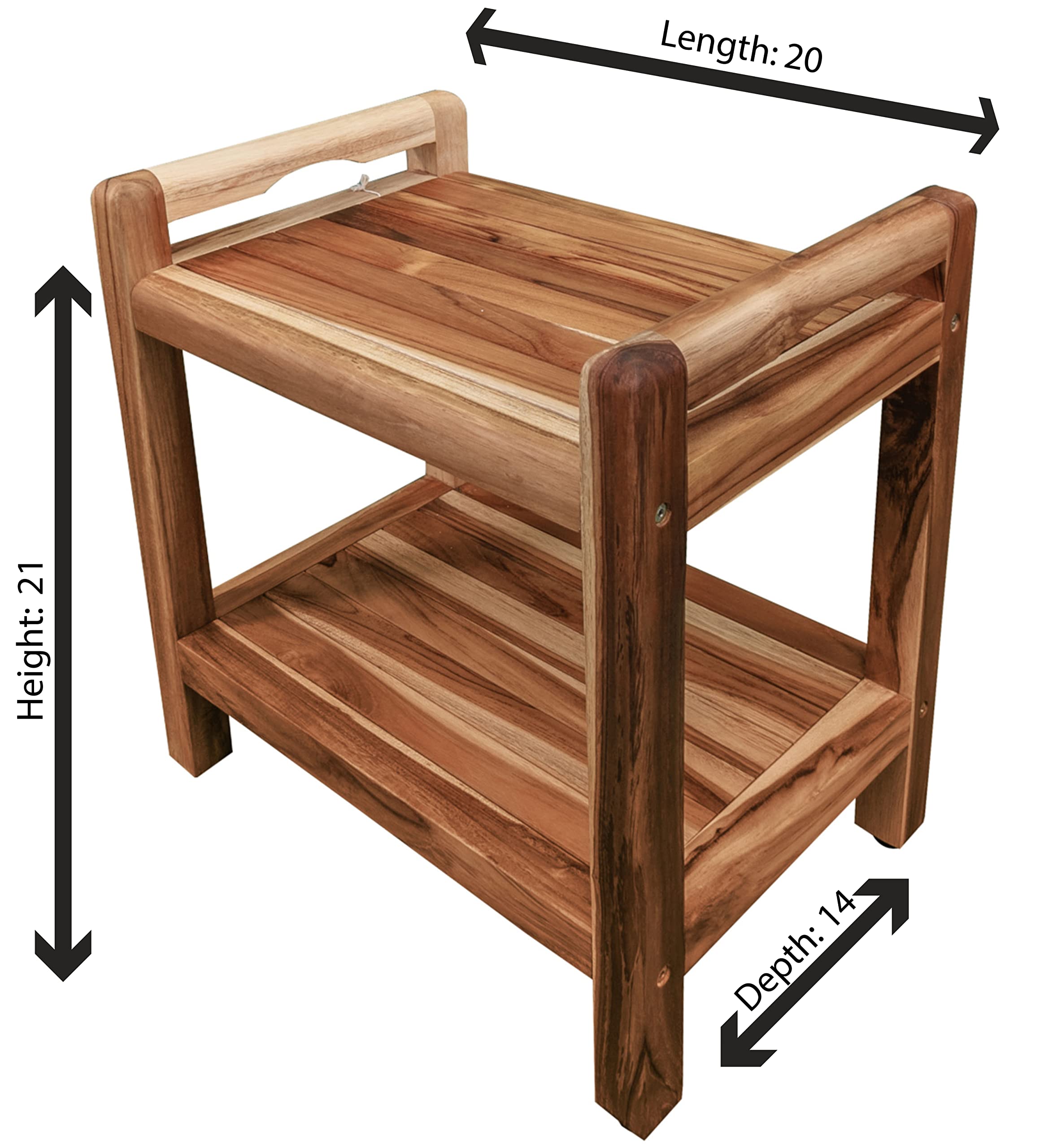EcoDecors Eleganto 20 Inch Waterproof Teak Wood Shower Bench - Non-Slip Bathroom Stool with Storage for Safety & Organization - Perfect for Elderly, Spa & Small Bathrooms