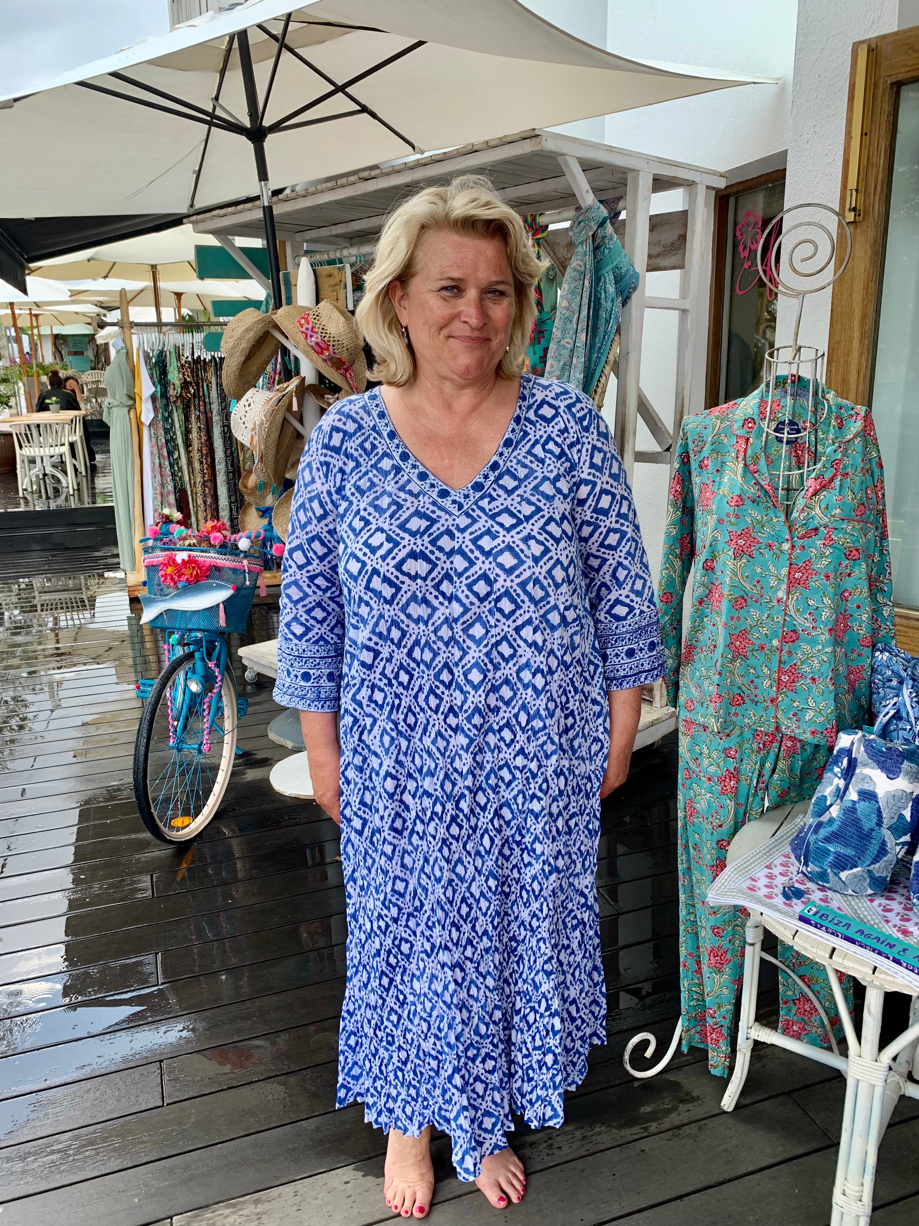 Ibeka Women's Blue Cotton Maxi Dress - Flowy Long Summer Dress for Beach, Vacation & Casual Wear