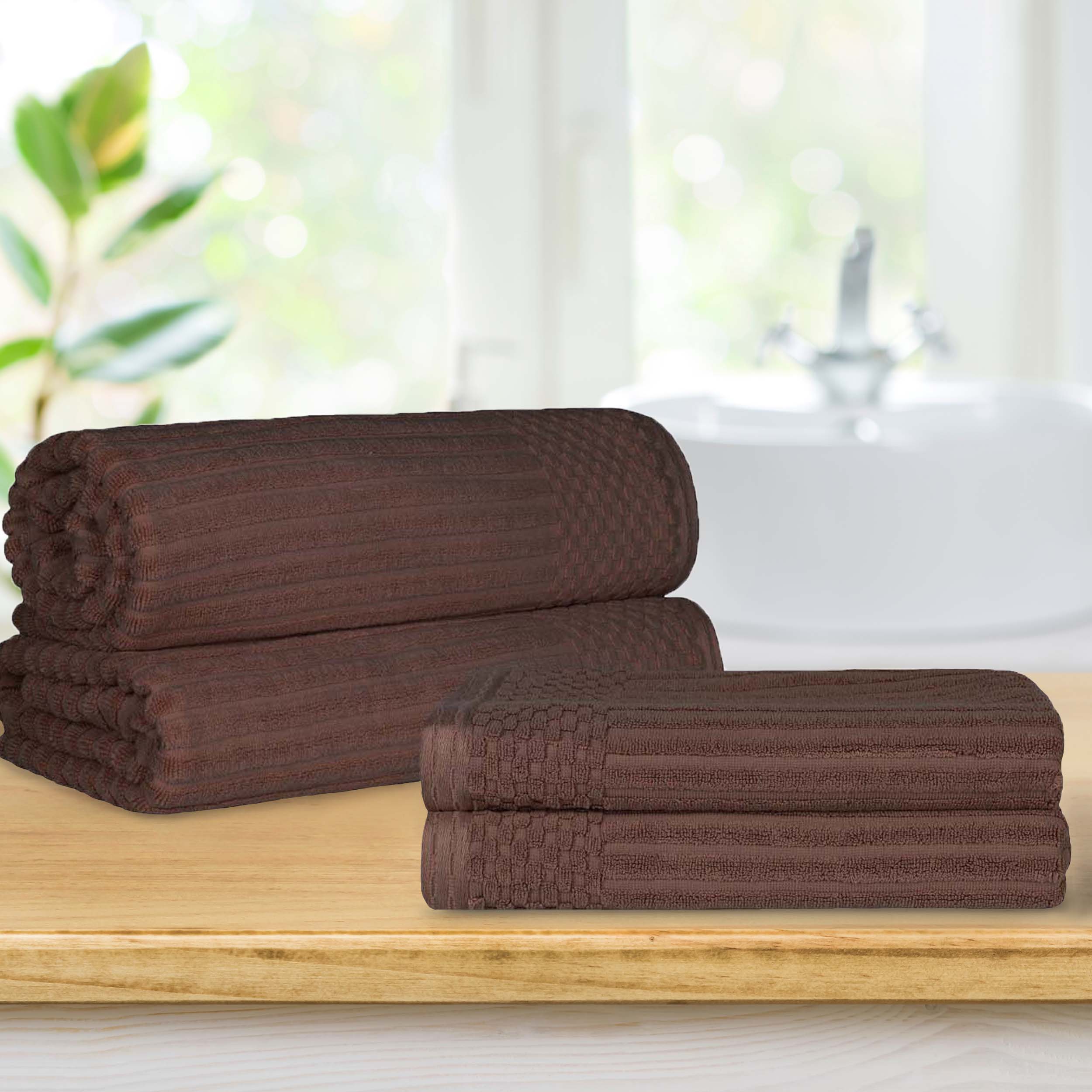 Premium Soho Ribbed Textured Cotton Bath Towel Set - Ultra Absorbent & Quick Dry - Luxury Spa & Bathroom Towels for Hotel, Home, Gym Use