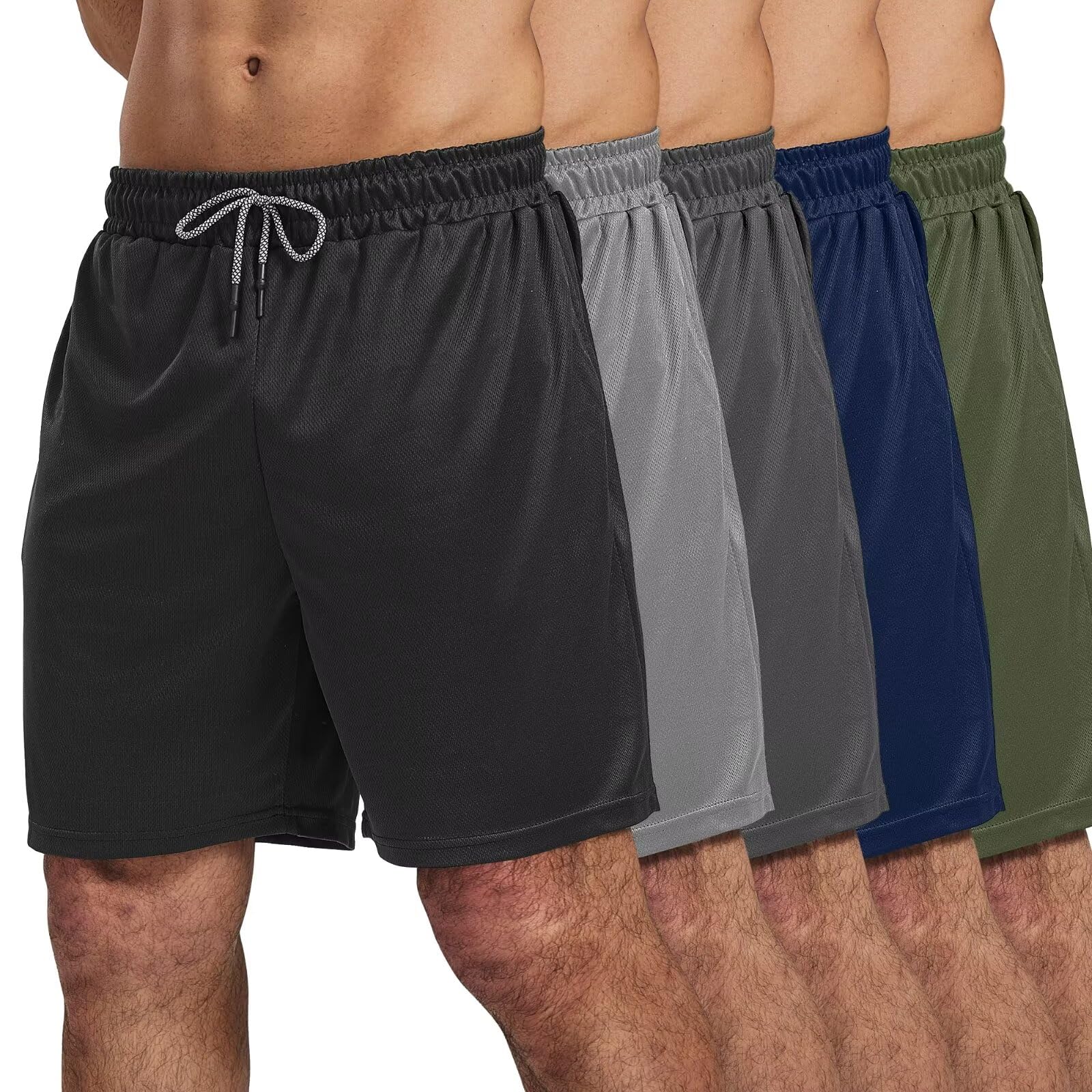 5 Pack Men's 7 Inch Gym Shorts - Breathable Dry Fit Running Shorts with Mesh Lining & Pockets for Workout, Training, Jogging - Perfect for Gym, Running, Basketball & Outdoor Sports