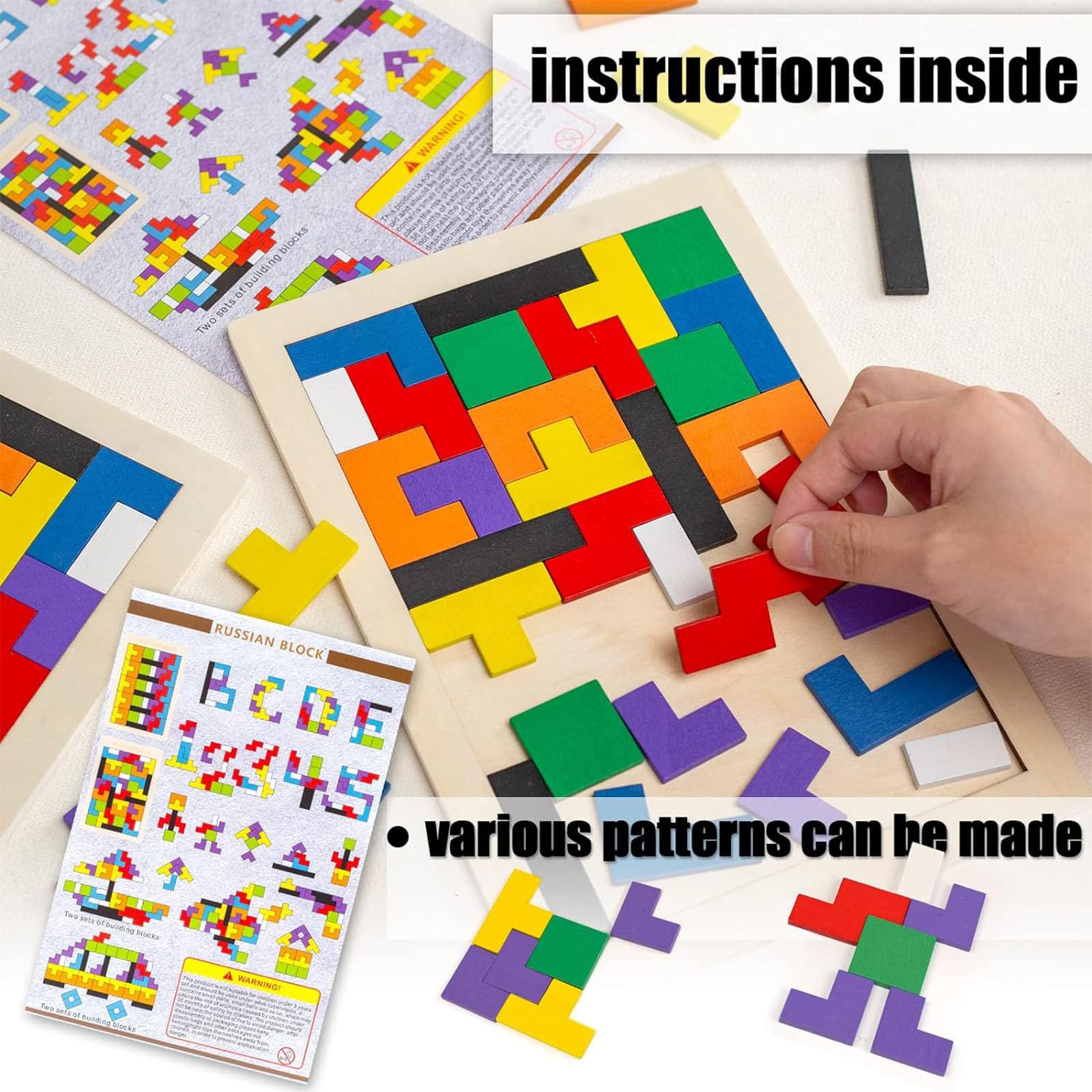 3 Otters Wooden Blocks Puzzle - Russian Brain Teaser & Montessori STEM Toys for Kids Ages 4-6 - Educational Gift Set (2 Pack) - Perfect for Birthday Presents, Classroom Activities & Stocking Stuffers