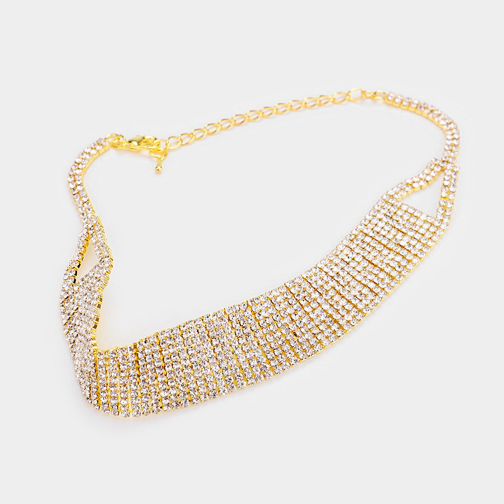 Elegant Clear Rhinestone Choker Necklace with Gold Plating | Prom Jewelry for Women | Perfect for Formal Events, Parties & Weddings | 475382
