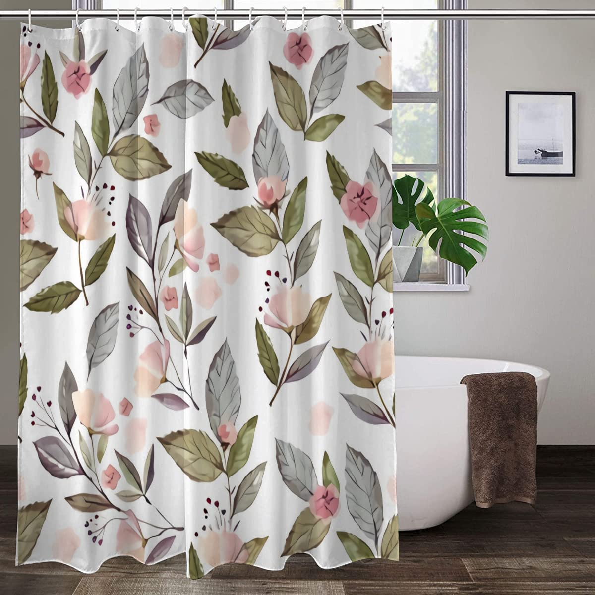 Farmhouse Floral Pink Shower Curtain - 72x72 Inch Bathroom Decor with Hooks, Waterproof Fabric for Vintage & Modern Bathrooms | Perfect for Spring Refresh, Guest Baths & Cozy Cottage Style