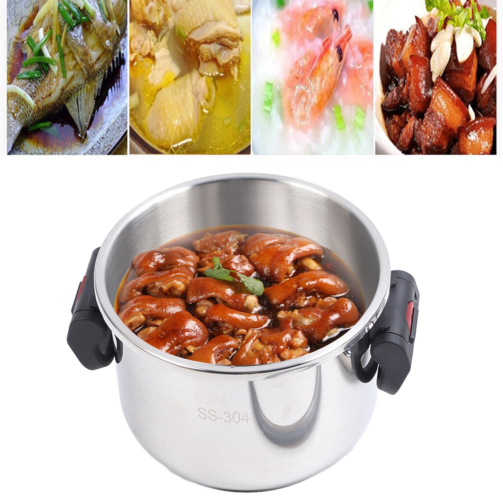 Luqeeg 8QT Stainless Steel Pressure Cooker - 2-in-1 Pressure Cooking Pot & Canner with Foldable Handle, Compatible with Induction/Gas/Electric Stoves - Perfect for Canning, Stewing & Fast Cooking at Home