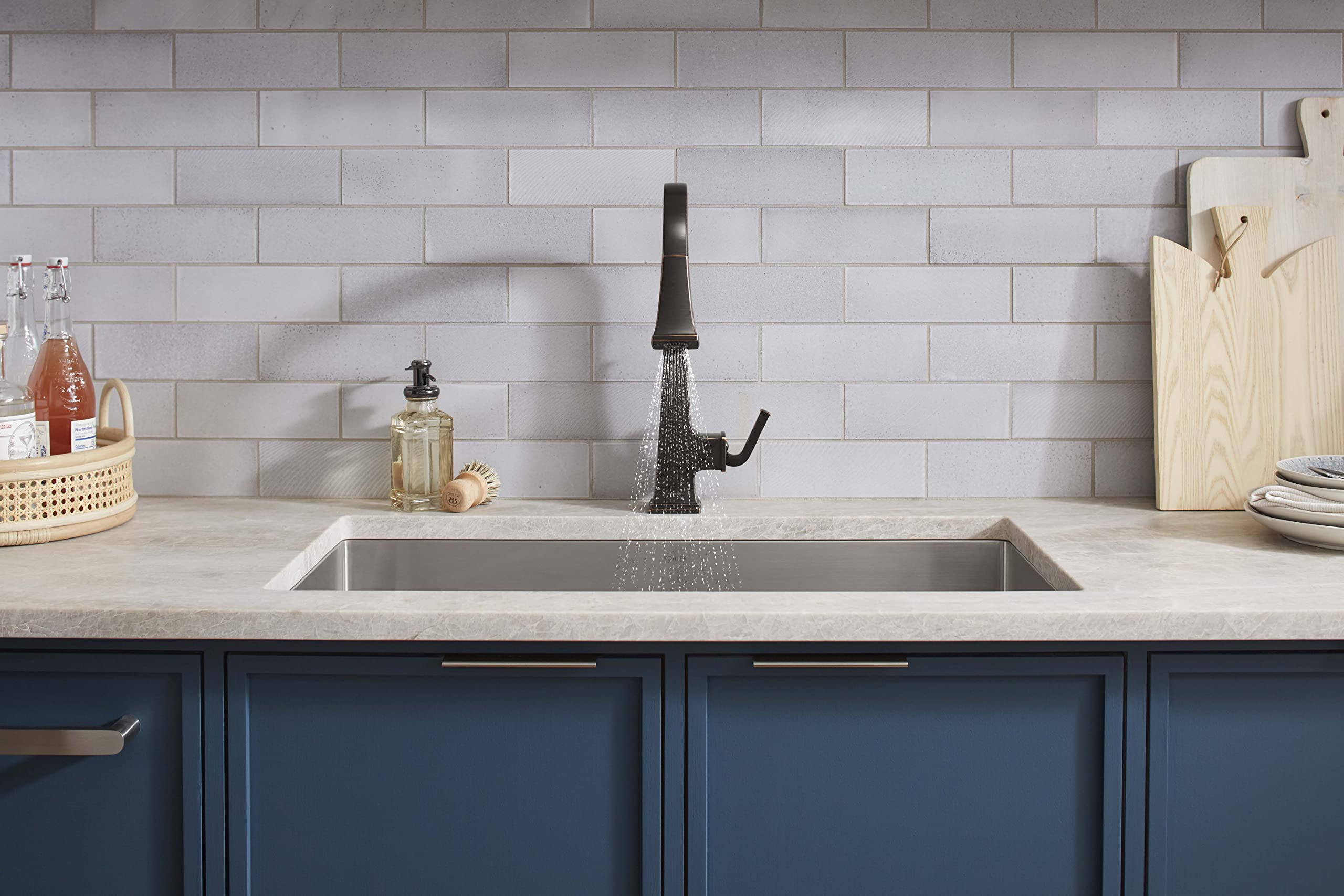Kohler 23832-2BZ Riff Touchless Kitchen Sink Faucet with Pull Down Sprayer, Oil Rubbed Bronze, Ideal for Modern Kitchens and Busy Households