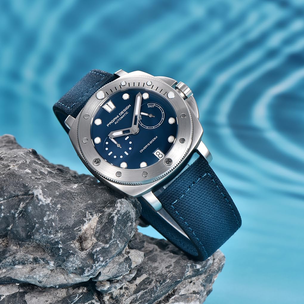 Pagani Design 1767 Men's Automatic Self-Winding Watch - Square Military Sport Watch with Nylon Strap, 200M Waterproof & Power Reserve Dial - Perfect for Outdoor Adventures, Diving, and Everyday Wear