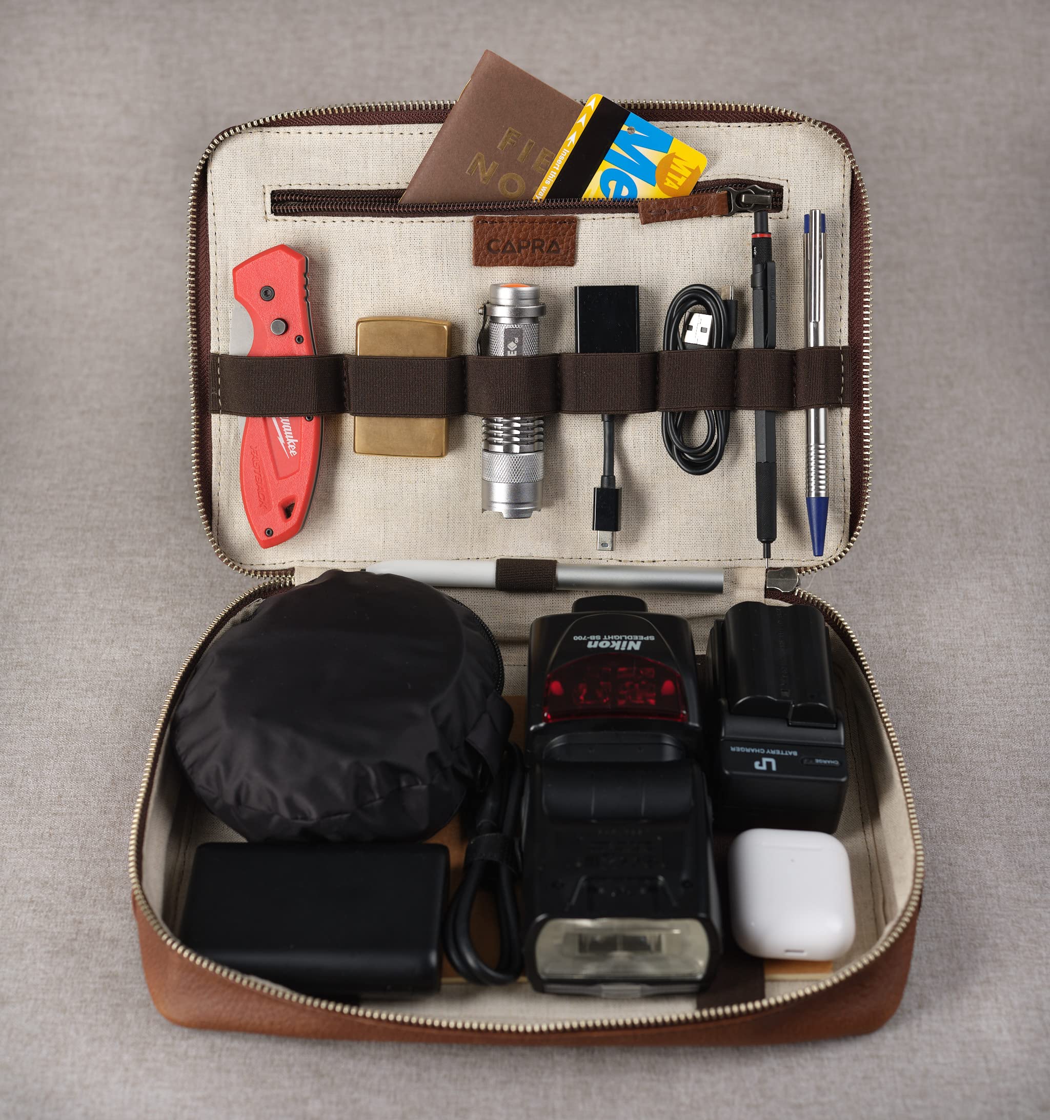 Men's Travel Tech Organizer - Brown Leather iPad Case & Electronics Accessory Storage Pouch | Perfect Gadget Bag for Business Trips, Commuting & Digital Nomads | Great Gift for Tech-Savvy Men