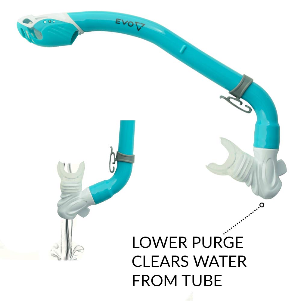 EVO One Dry Snorkel for Kids - Comfortable Snorkeling Gear with Splash Guard & Lower Purge Valve - Perfect for Swimming, Beach Vacations & Underwater Adventures (Ages 5-12)