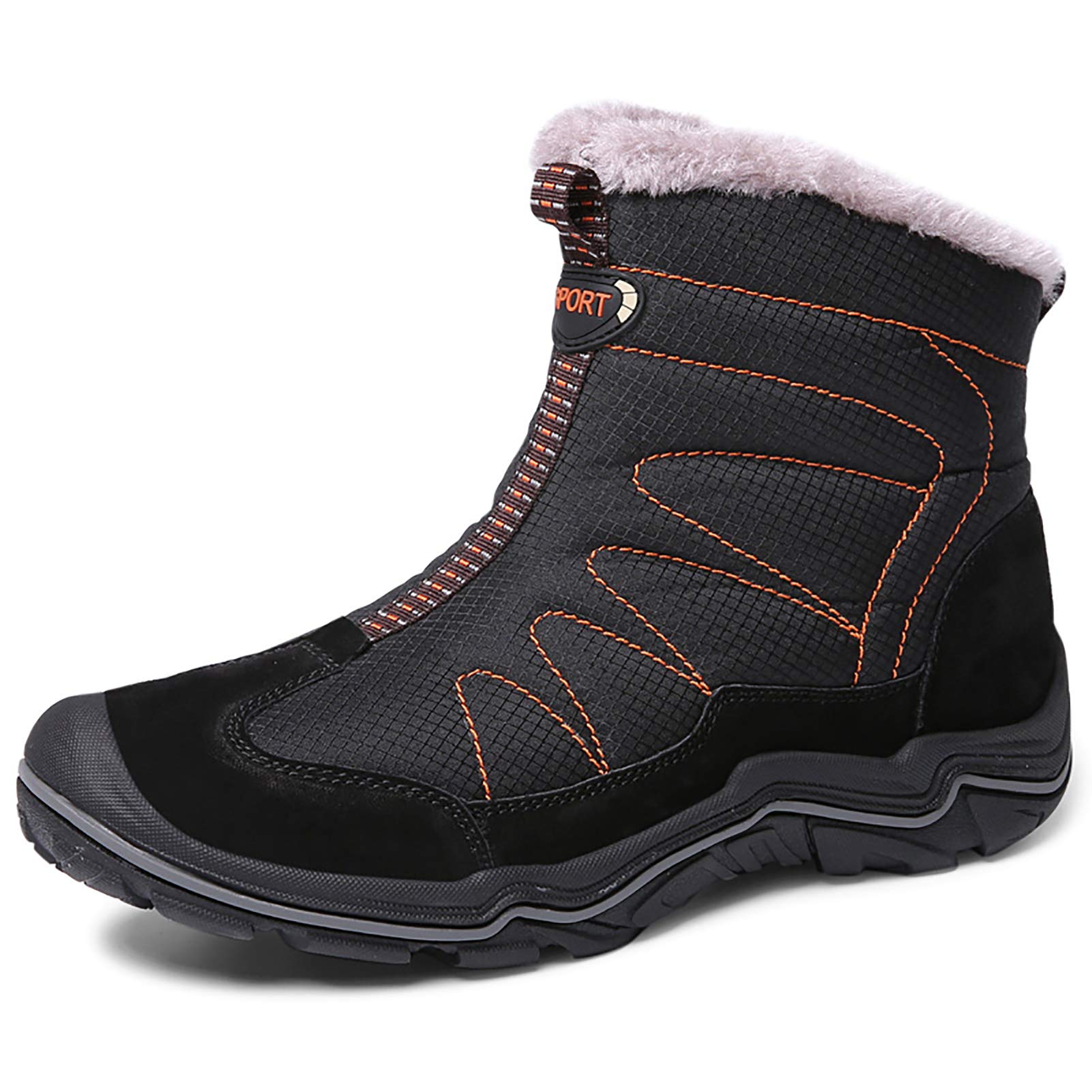 Men's Winter Snow Boots - Warm Fur Lined Waterproof Non-Slip Lightweight Hiking Shoes for Outdoor Activities - Black (US7/UK6) - Perfect for Snowy Weather, Hiking & Cold Climate Adventures