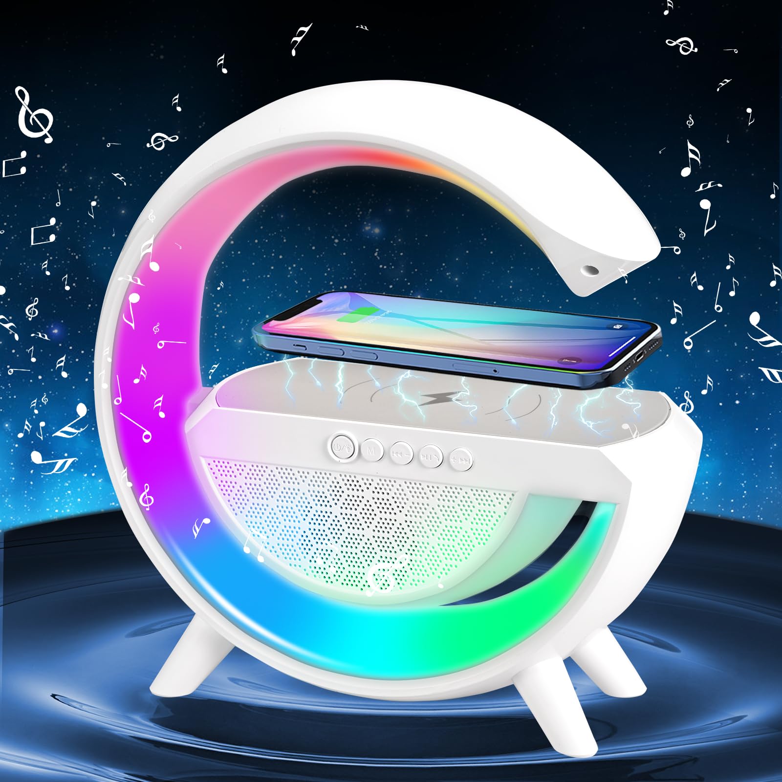 Smart LED Table Lamp with Wireless Charger - RGB Color Changing & Dimmable Night Light, Bluetooth Speaker with Music Sync | Bedroom Mood Lighting, Dorm Room Decor, Office Desk Lamp & Gift Idea for Home Decor