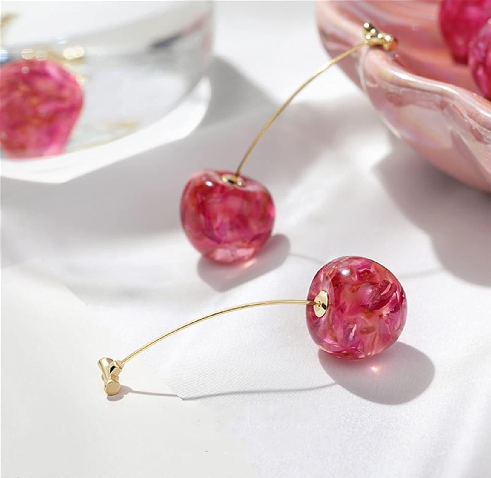 WENMENG2021 Geometric Drop Earrings for Women - Elegant Cherry Design Long Diamond Earrings in Gold | Perfect for Parties, Weddings & Date Nights