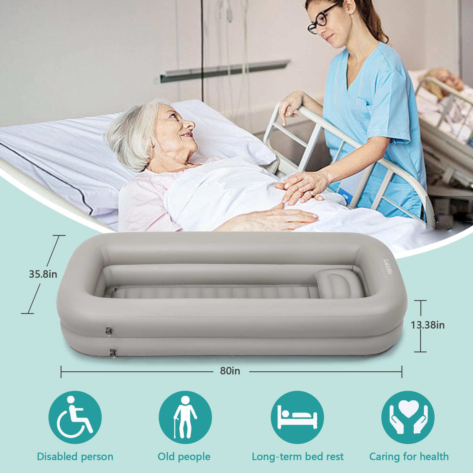 Inflatable Bathtub for Elderly - Portable Shower Bath Basin Kit with Electric Air Pump, PVC Medical Bathtub for Bed Bathing & Full Body Wash - Lightweight & Easy to Use for Home Care & Hospital Use (Grey)