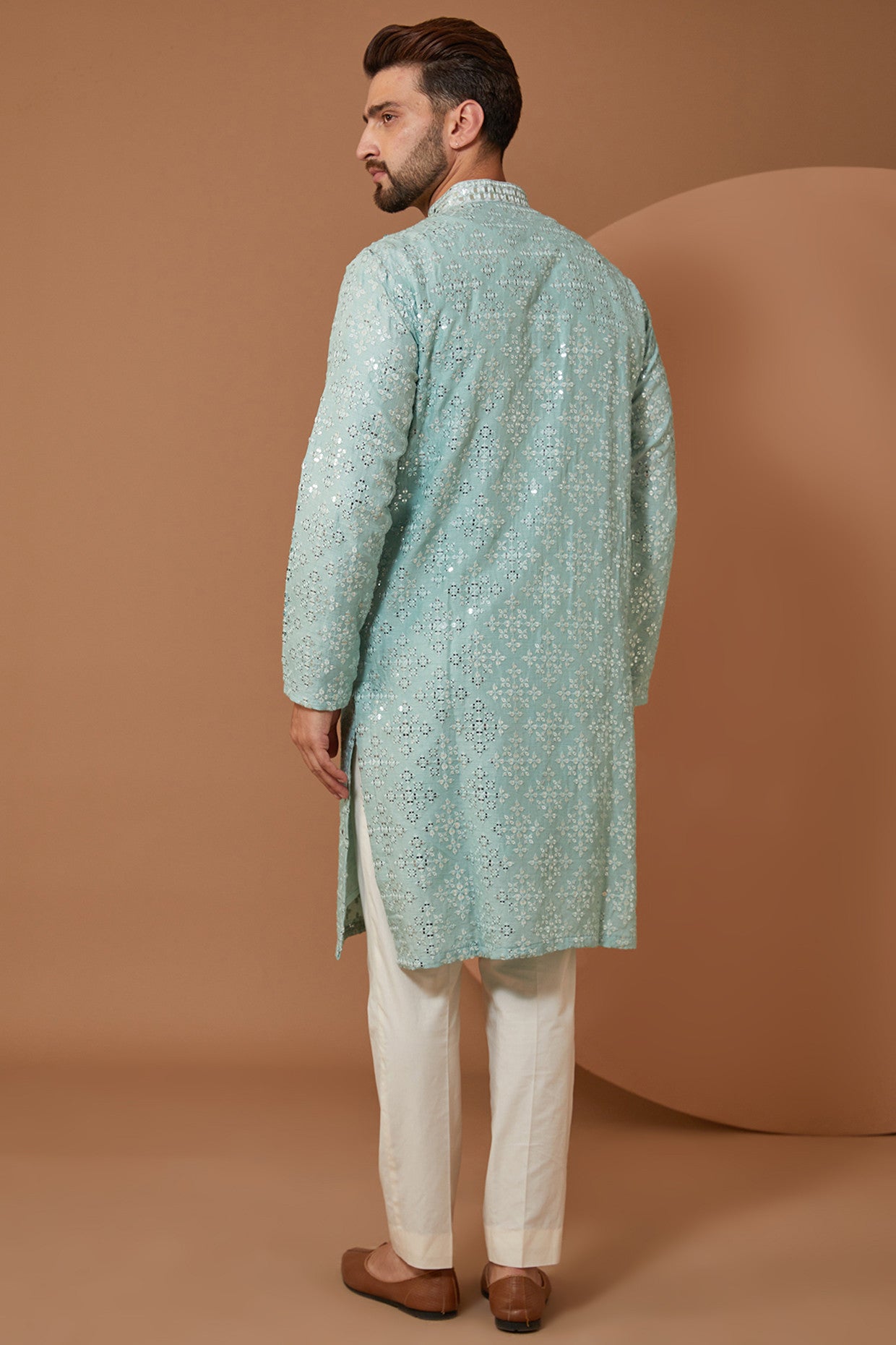 Stylish Ice Blue Mirrorwork Kurta for Women - Traditional Indian Embroidered Tunic Top - Perfect for Festivals, Weddings & Ethnic Parties