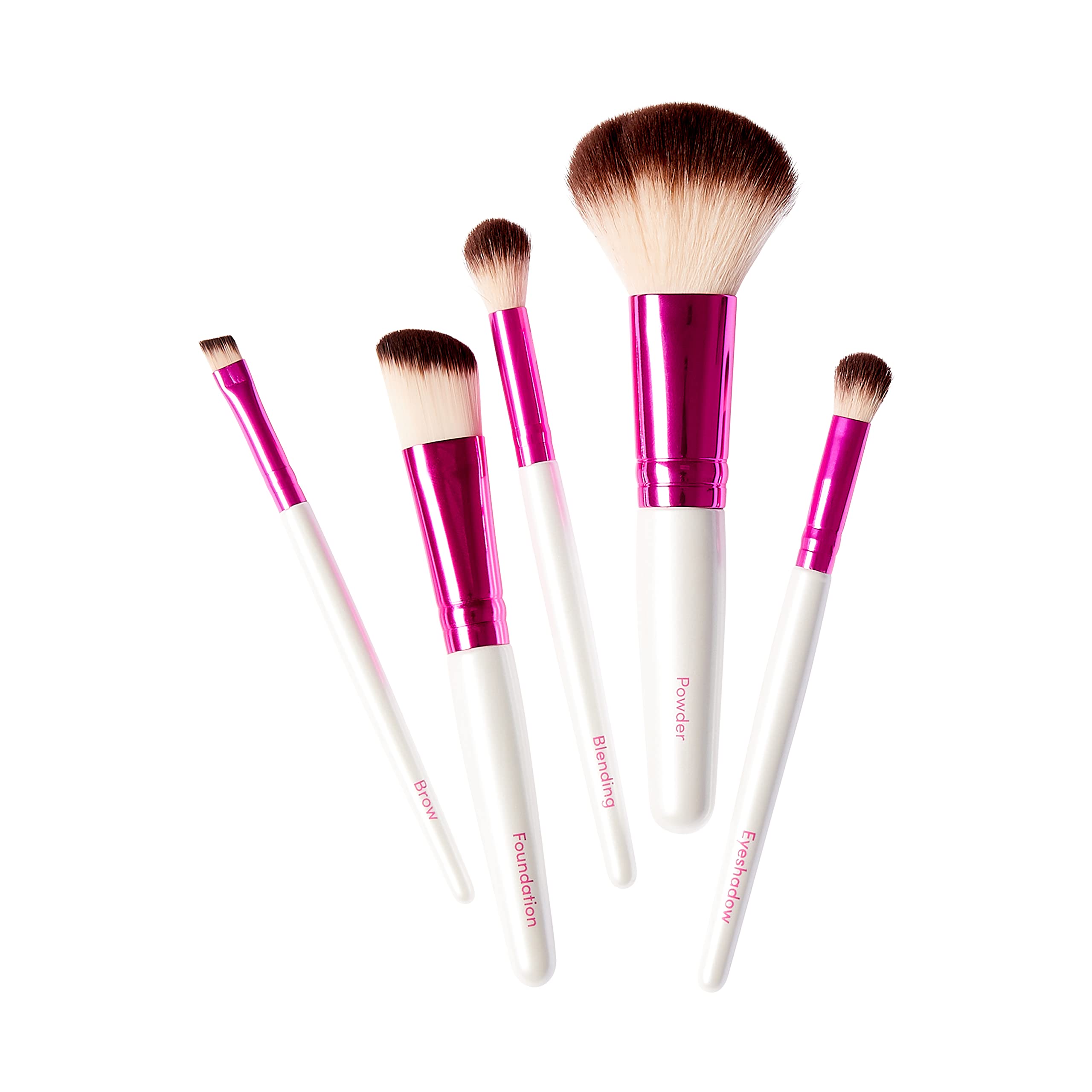 Ruby Kisses Travel Size Makeup Brush Set - 5 PCS Face Brushes for Powder, Foundation, Blending, Eyeshadow & Eyebrow | Compact & Travel Friendly | Perfect for On-the-Go Makeup Application & Professional Touch-Ups