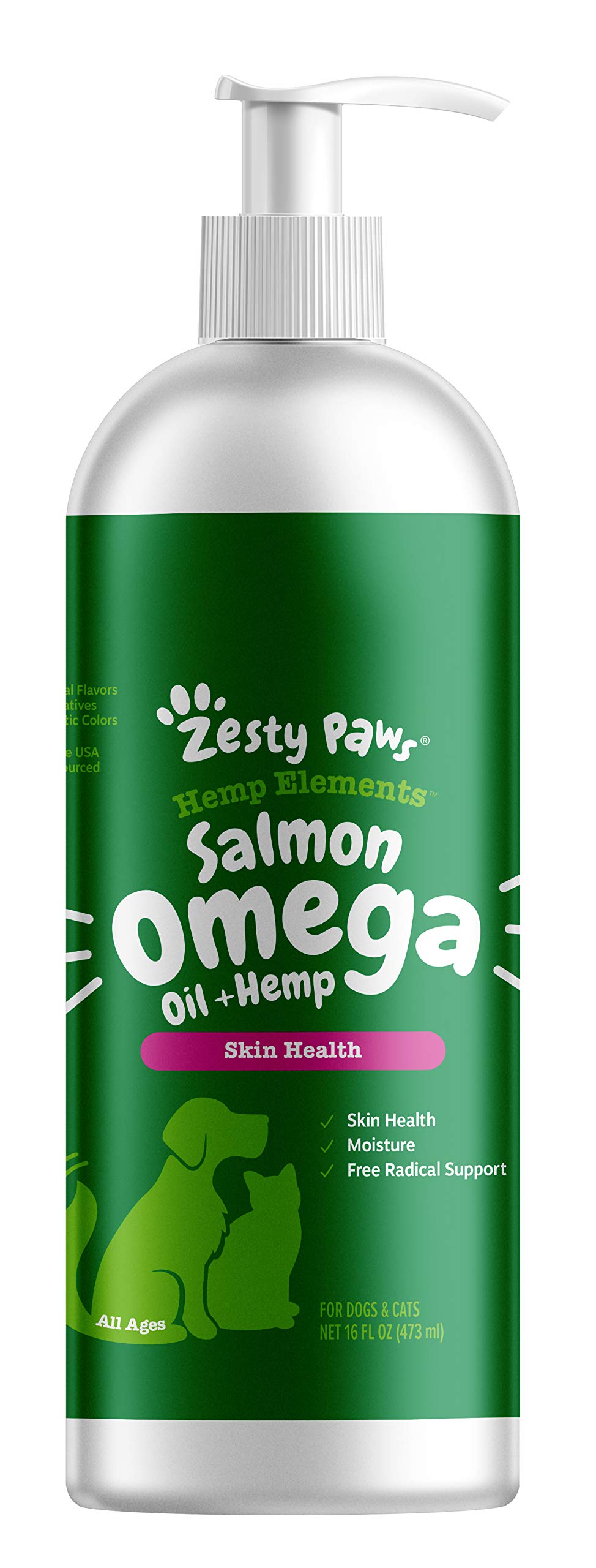 Zesty Paws Salmon Omega Oil with Hemp for Dogs & Cats - Wild Alaskan Salmon Oil Rich in Omega 3 & 6 Fatty Acids, EPA & DHA - Supports Skin Health, Immune System & Joint Function - Perfect for Daily Pet Supplement & Coat Care