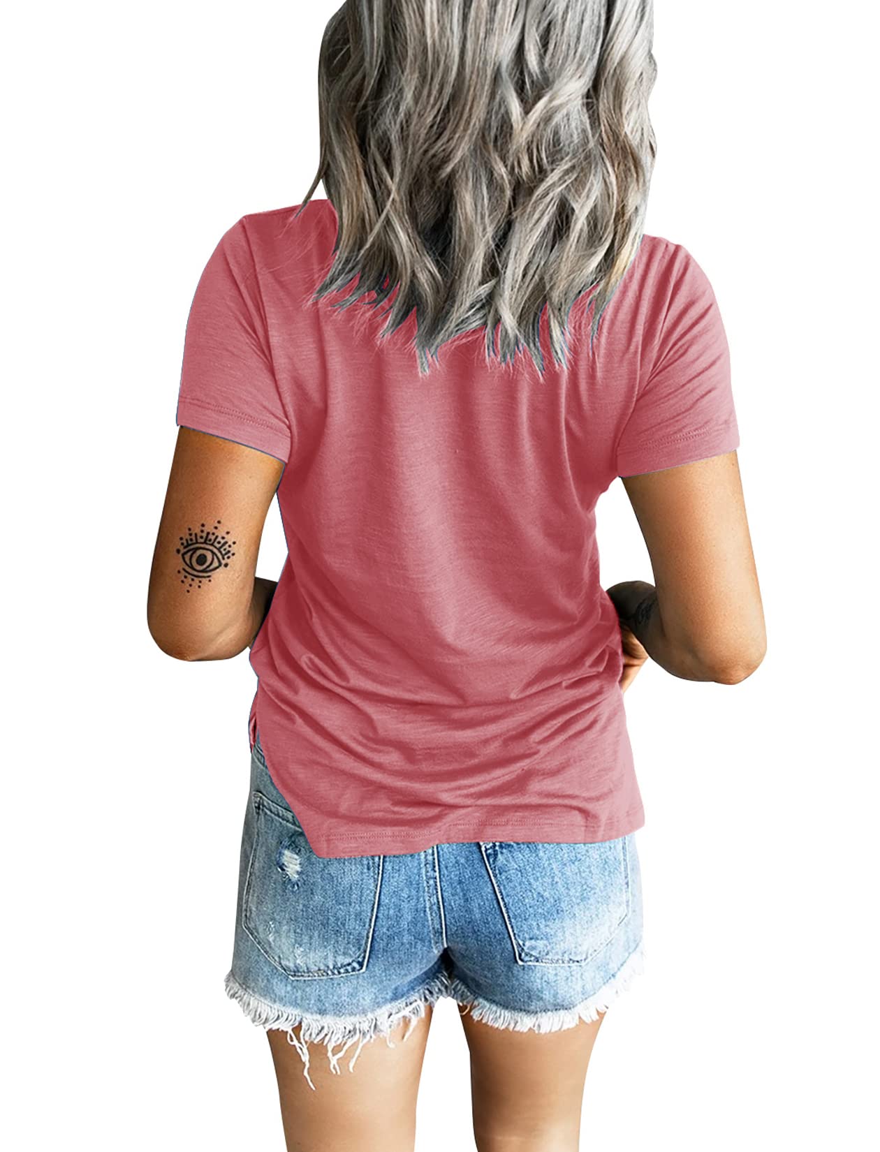 Sunborui Women's Summer Short Sleeve V-Neck T-Shirt with Pocket - Soft Cotton Casual Loose Fit Tee for Everyday Wear, Outings & Travel