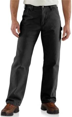 Men's B111 Flannel Lined Washed Duck Loose Fit Work Pants - Black | Warm Winter Workwear for Outdoor Jobs & Casual Wear