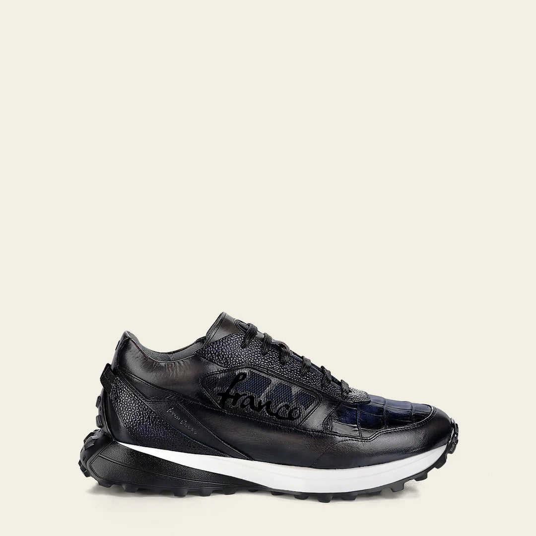 Franco Cuadra Men's Blue Alligator Leather Casual Sneakers - Stylish & Comfortable for Everyday Wear, Office, and Outdoor Activities