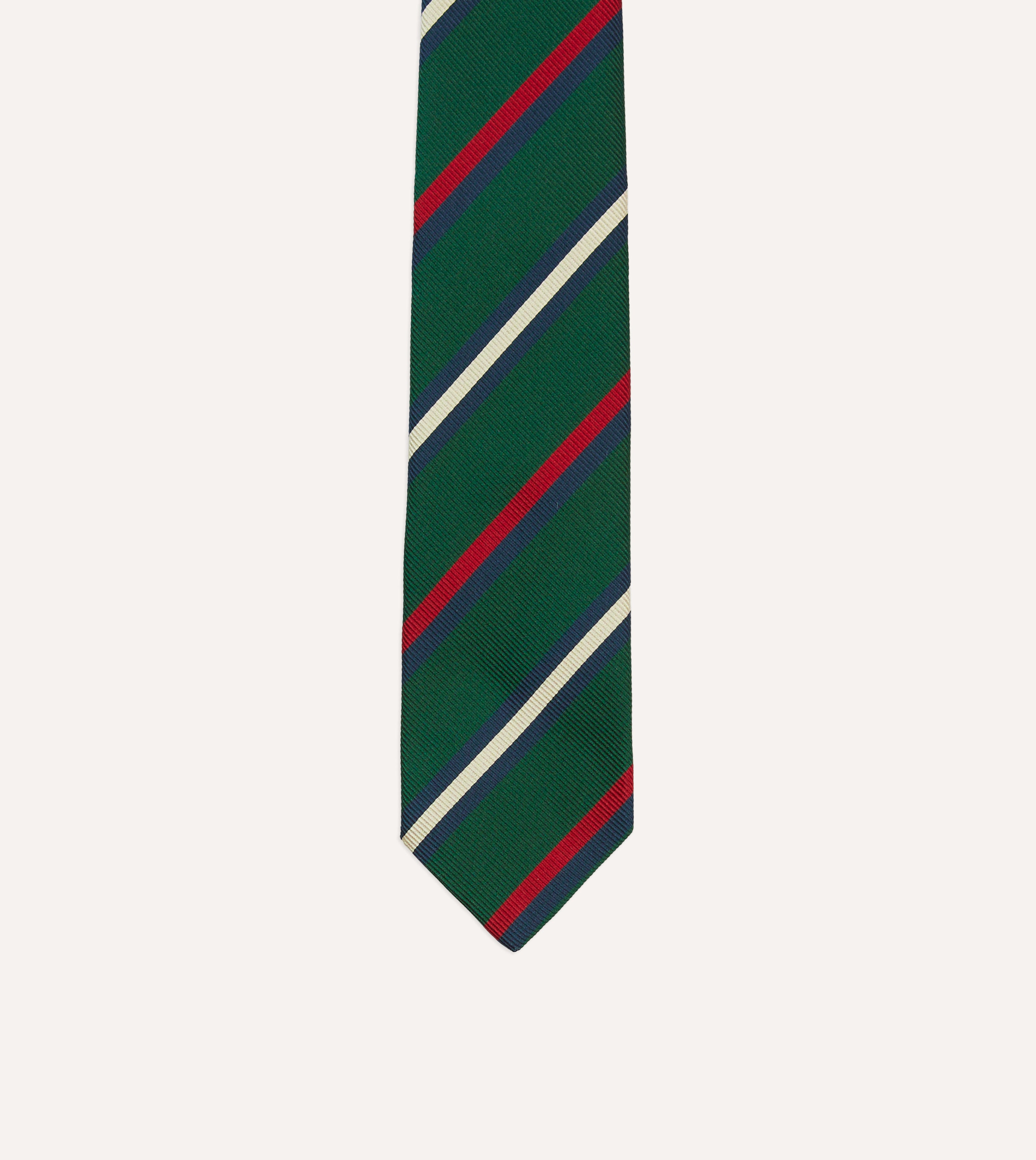 Green, Red, and White Striped Repp Silk Tipped Necktie - Perfect for Business Meetings, Weddings & Formal Events