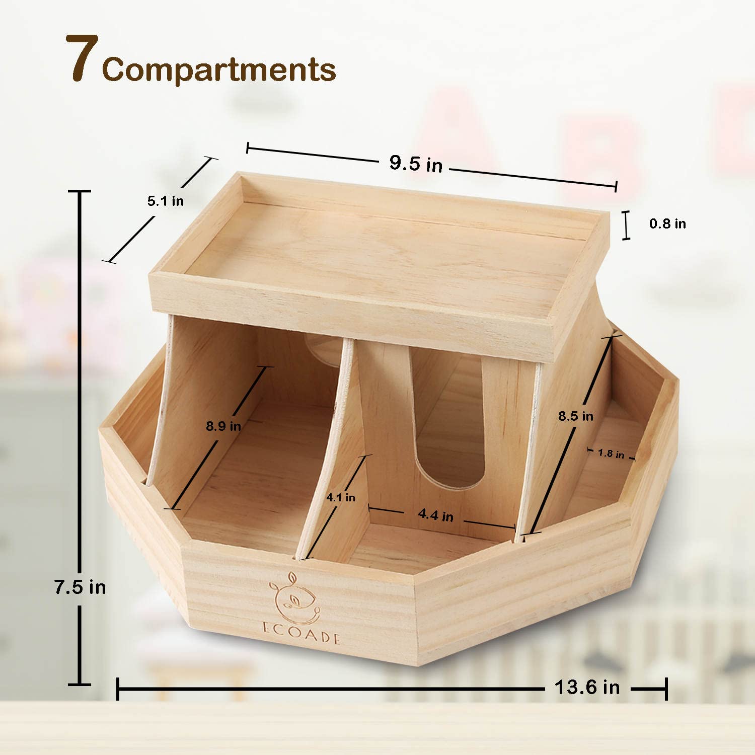 ECOADE 360° Rotating Wooden Diaper Caddy Organizer with Removable Dividers - Nursery Storage Solution for Baby Essentials, Diapers, Wipes & Toys | Perfect for Baby Showers, Nurseries & Childcare Organization