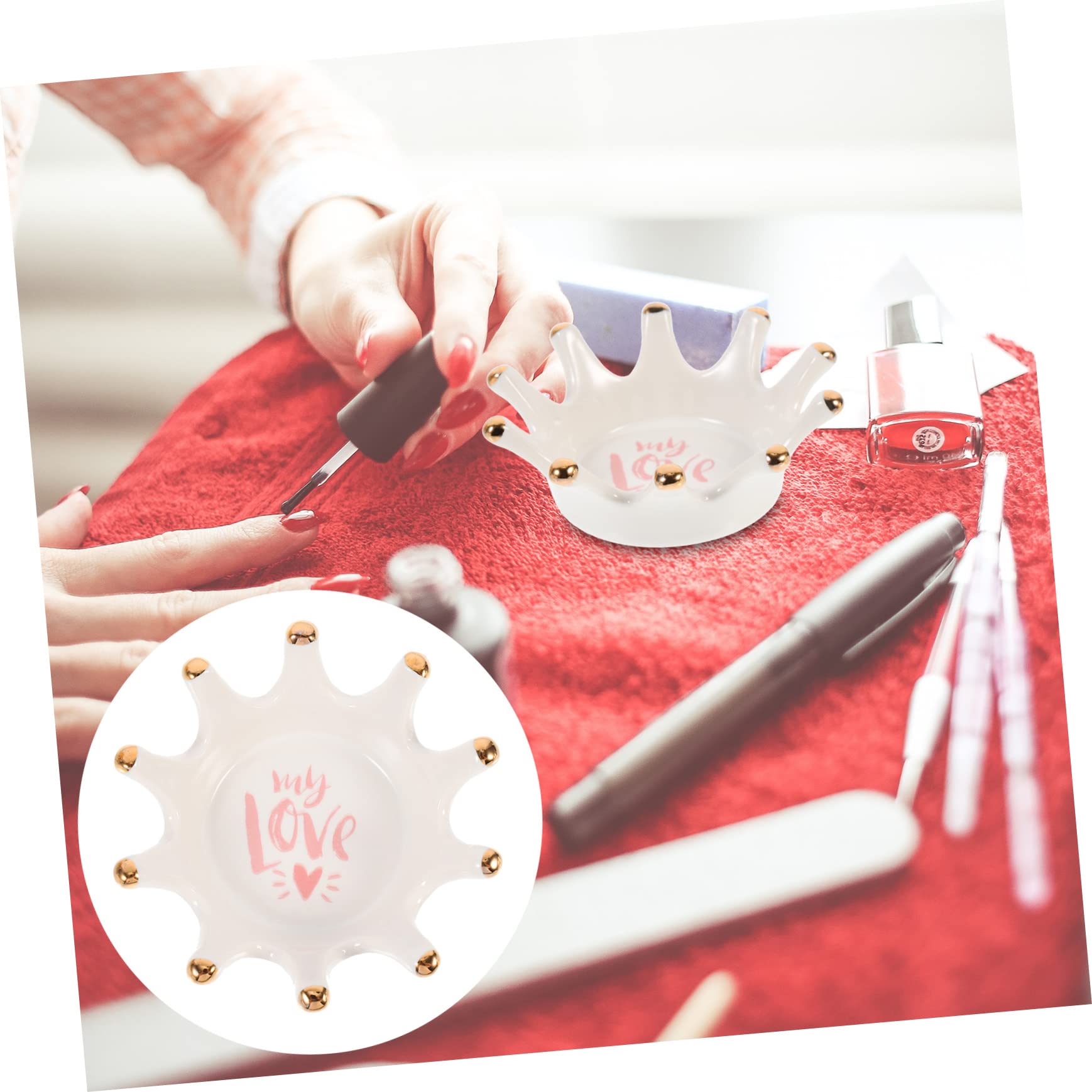 Ceramic Nail Organizer Tray - Manicure Storage Box for Nail Pens, Dipping Dish & Ring Holder | Perfect for Salon, Home Nail Care & Professional Use