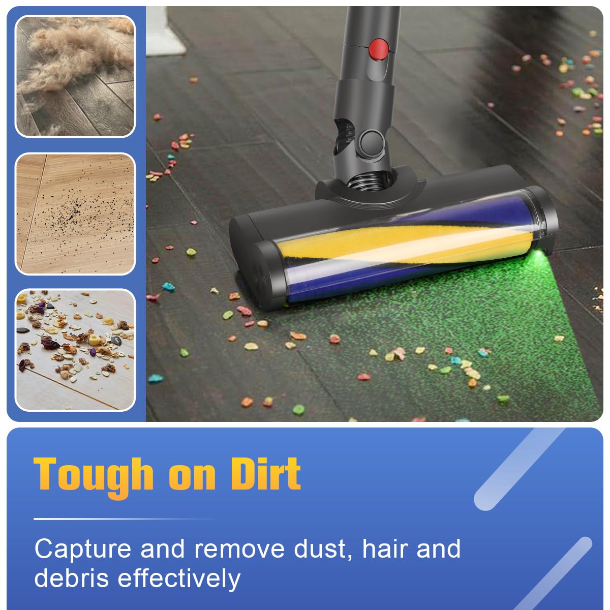 FUNTECK LED Soft Roller Clean Head - Compatible with Dyson V12 Detect Slim Vacuum, Green Light Hard Floor Attachment for Dust & Debris Detection | Perfect for Hardwood, Tile & Laminate Floors