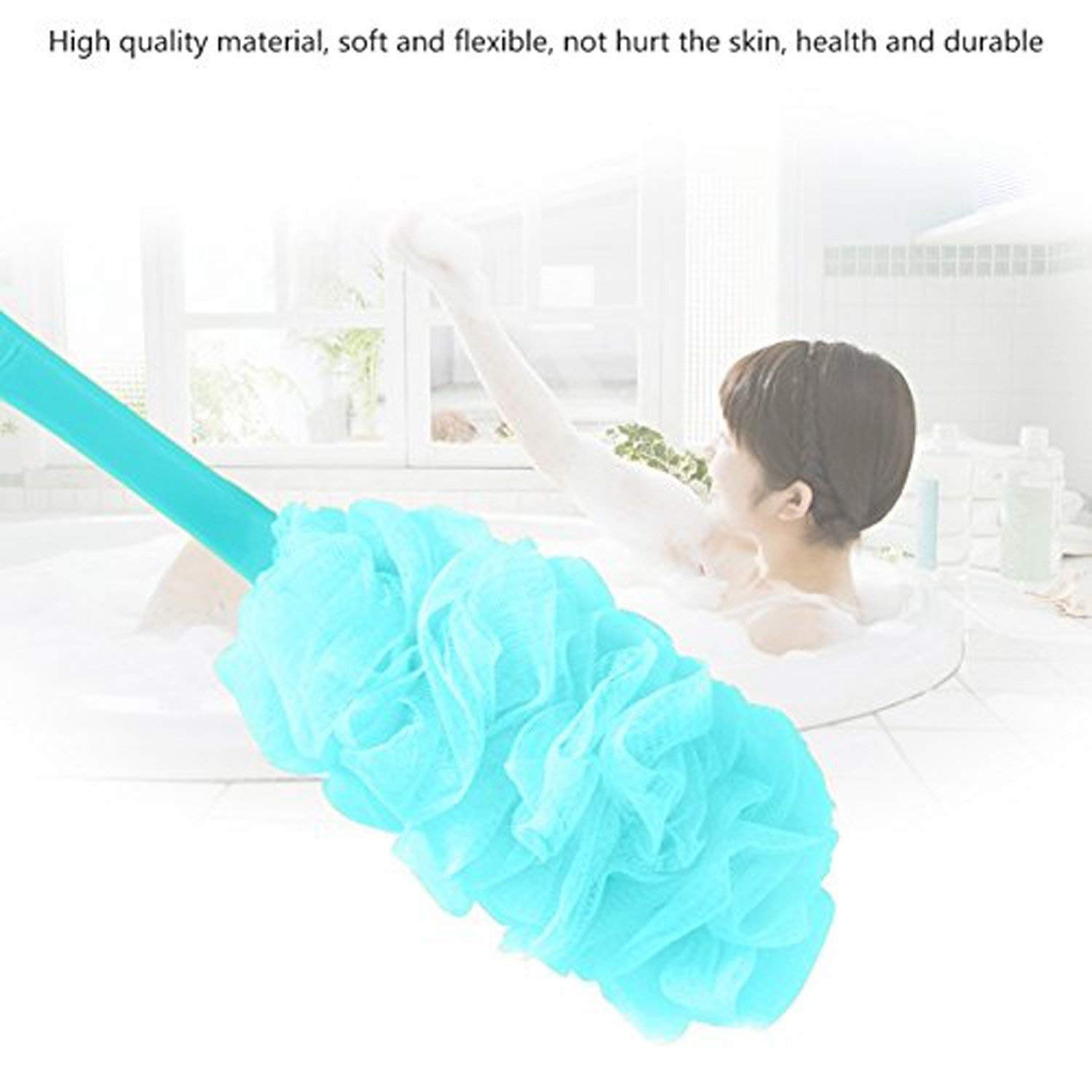 Premium Long Handle Bath Loofah Sponge & Body Scrubber for Men and Women - 16.5 Inch Exfoliating Shower Sponge with Ergonomic Grip (Multicolor, Pack of 1) - Perfect for Deep Cleansing, Back Scrubbing & Luxurious Spa Experience at Home