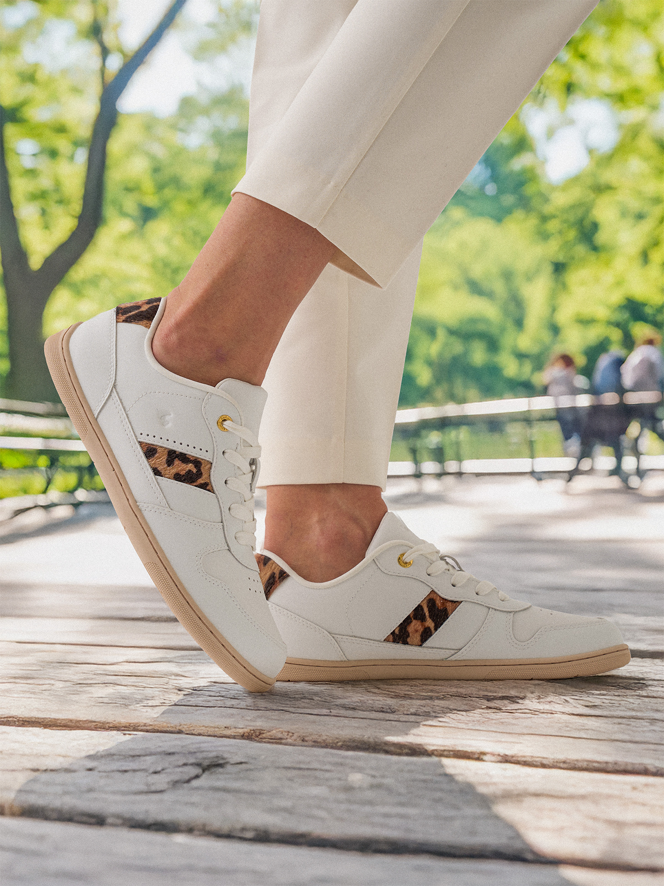 Barefoot Sneakers for Women - Be Lenka Cellestia Minimalist Shoes in White & Leopard Print | Comfortable Zero Drop Footwear for Running, Walking & Everyday Wear