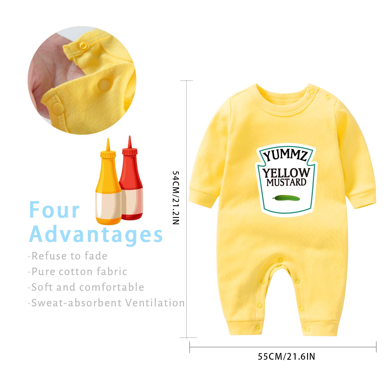 YSCULBUTOL Baby Bodysuit - Adorable Red & Yellow Ketchup & Mustard Themed Outfit for Twins | Soft Cotton Infant Romper for Boys & Girls | Perfect Matching Sibling Outfits for Photos, Holidays & Special Occasions