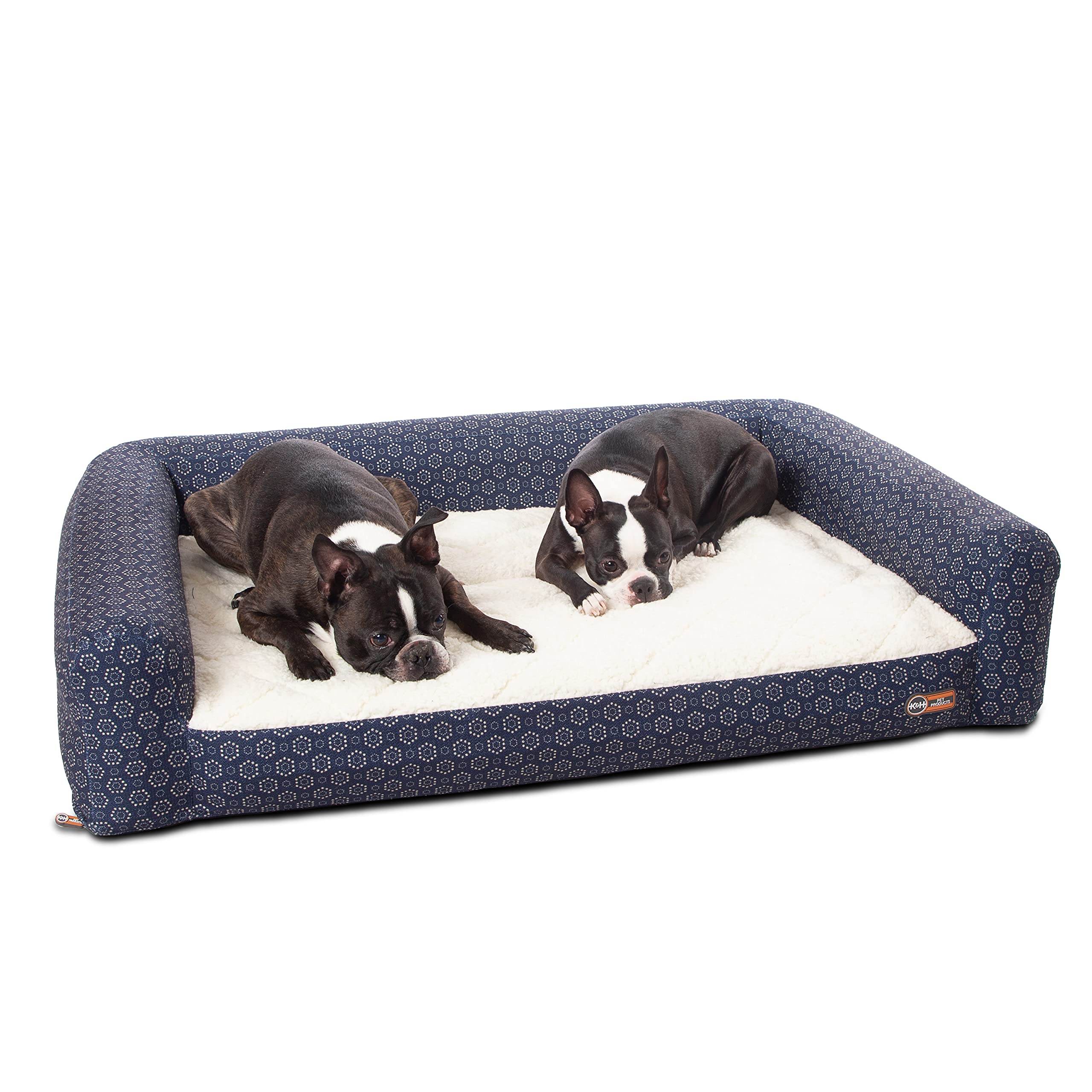 **K&H Pet Products Inflatable Dog Bed - Lightweight Air Mattress for Indoor & Outdoor Use - Comfortable Pet Bed for Senior Dogs, Camping, Travel - Navy/Geo Flower Design - Medium 27