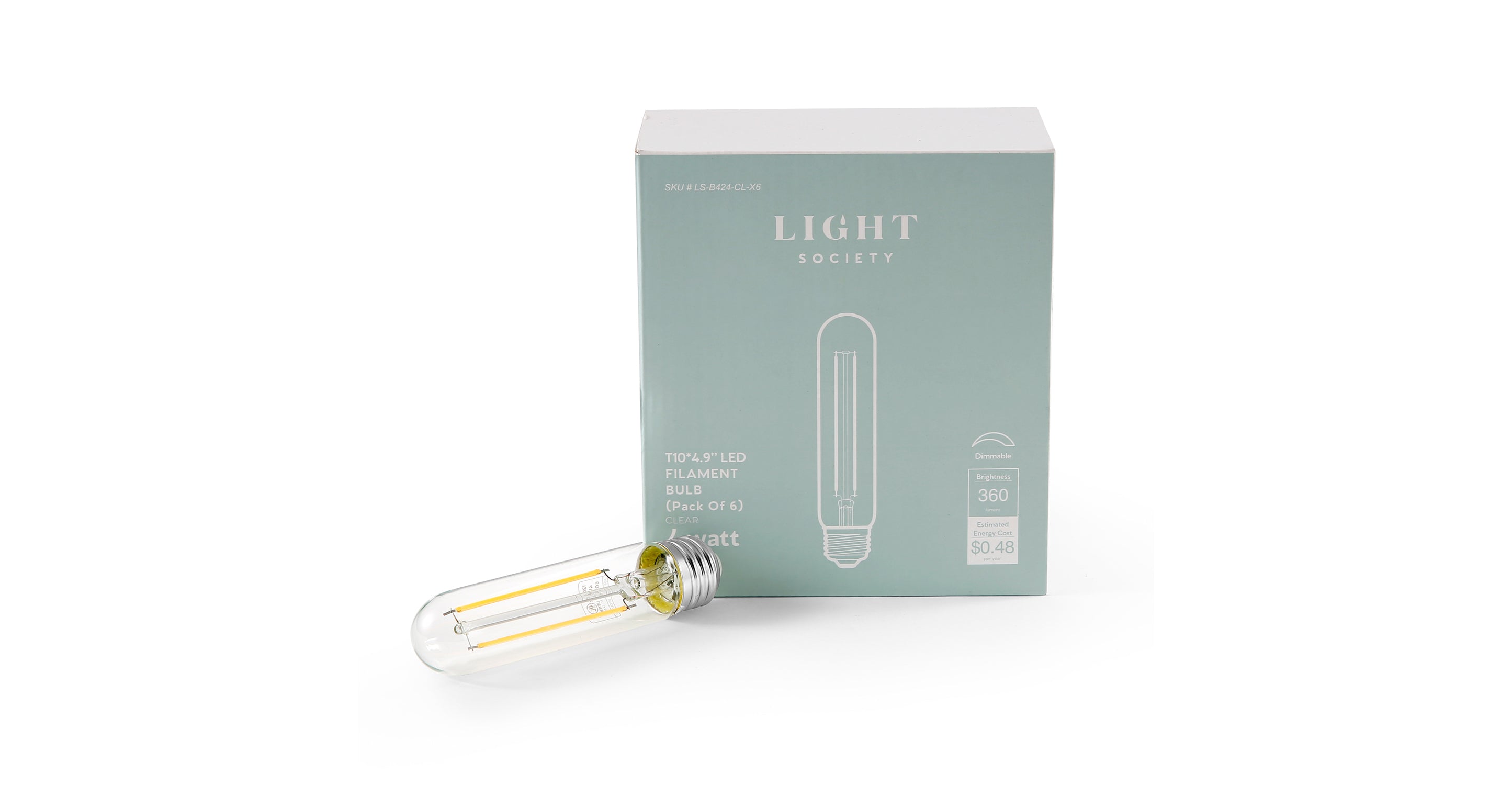 Sovana T10 4.9W Clear LED Filament Light Bulbs - Energy Efficient Vintage Edison Bulbs for Home, Cafe, Restaurant & Bar Lighting
