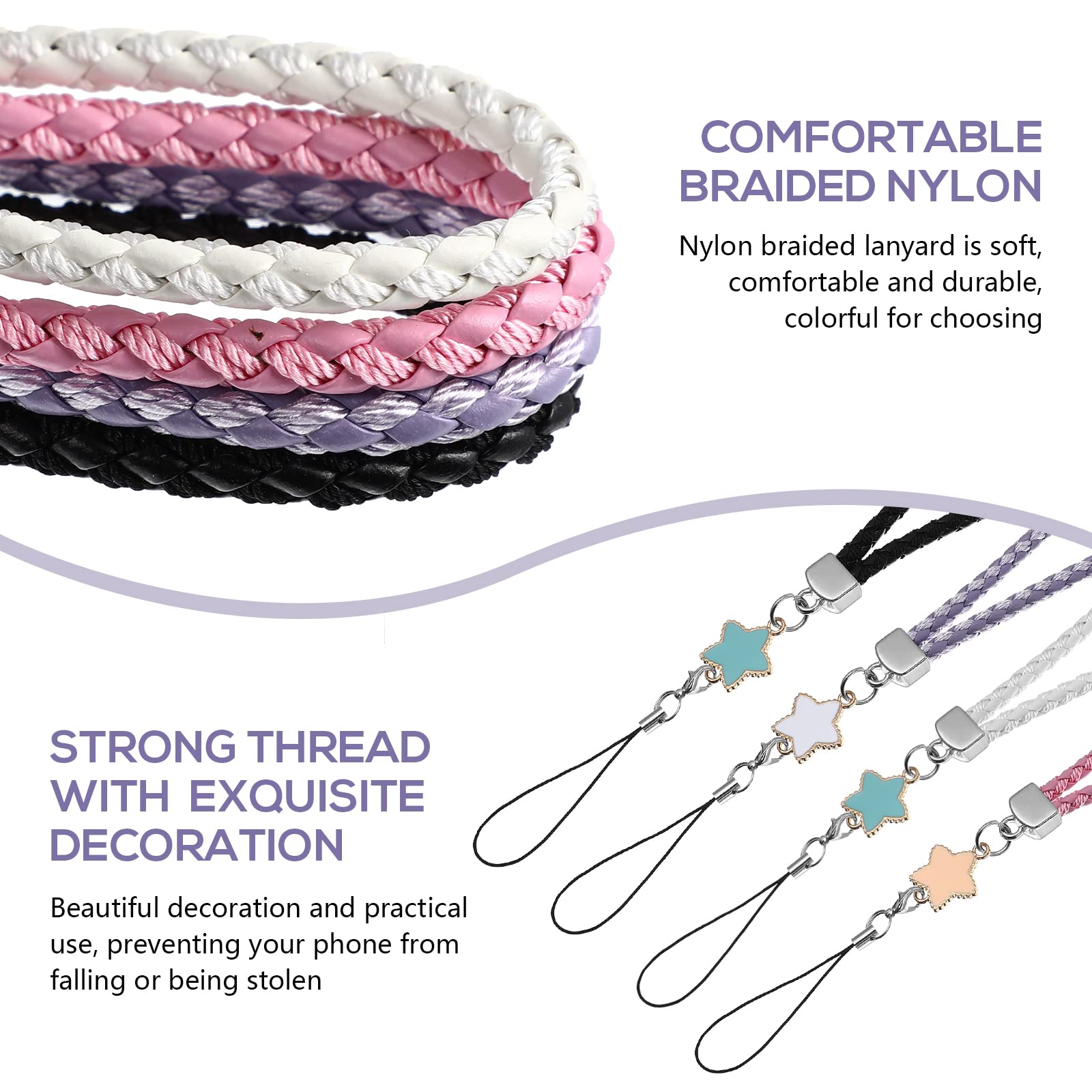 TENDYCOCO 4pcs Leather Handmade Phone Lanyard Wrist Strap - Cute Star Design Phone Charm for iPhone, Samsung, Camera, Purse & Keychain - Perfect for Travel, Shopping and Daily Use