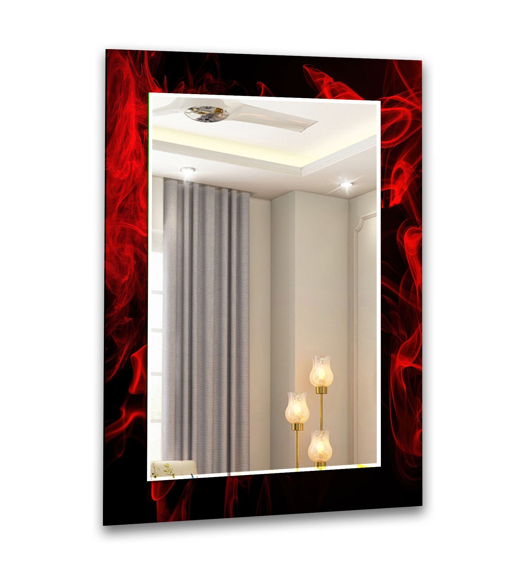 Stylish Black and Red Smokey Wall Mirror - Elegant Home Decor for Living Room, Bedroom & Entryway - Perfect for Makeup Vanity, Dressing Area & Interior Design