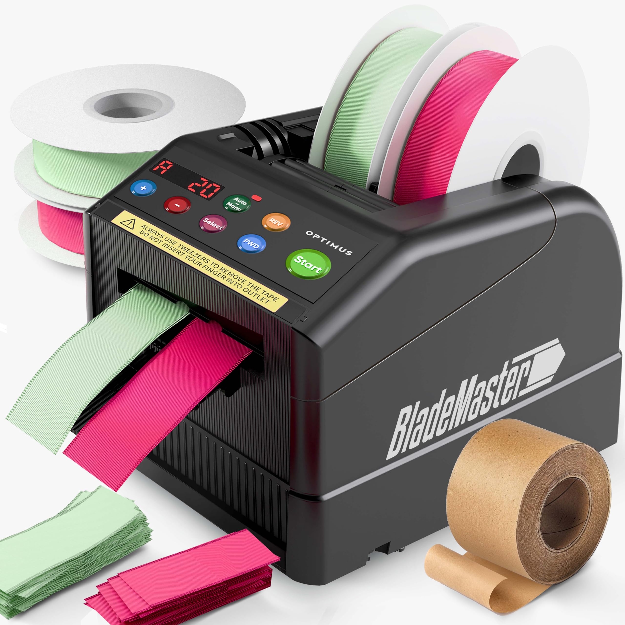 BladeMaster PRO Automatic Ribbon Cutting Machine - Commercial Grade Smart Tape Dispenser with Auto Cutter (2024 Upgraded Model) - Perfect for Gift Wrapping, Packaging, and Crafting - USA Stock Black