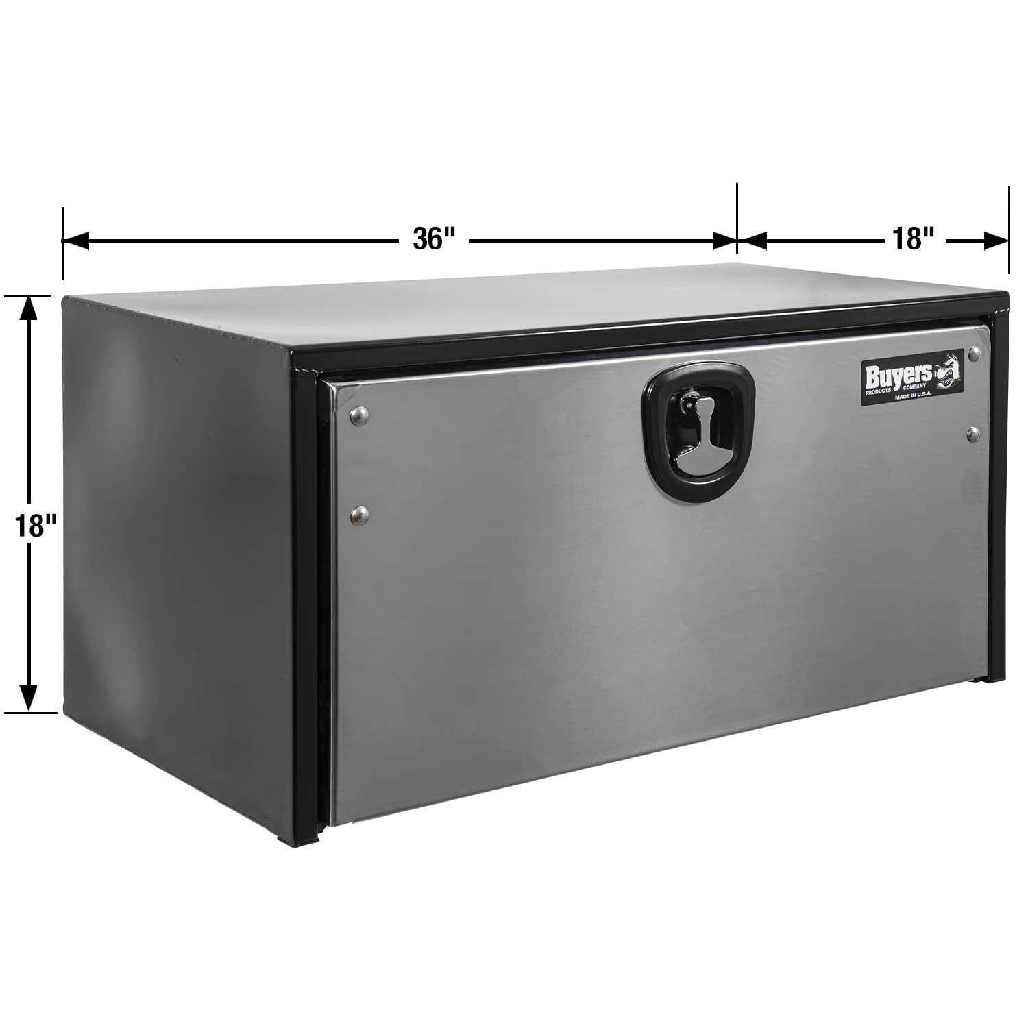 Buyers Products 1702705 Black Steel Underbody Truck Tool Box - 18x18x36 Inch, Stainless Steel Door, Made in USA | Heavy-Duty Storage Organizer for Work Trucks, Vans & Pickups | Perfect for Construction, Landscaping & Roadside Service